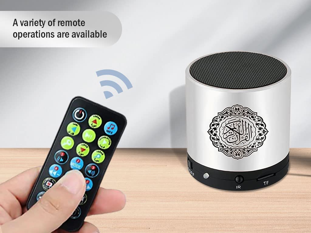 Hitopin Digital Quran Speaker FM Radio Silver Color with Remote Control Over 18Reciters and15 Translations Available Quality Qur'an Player Arabic English French, Urdu etc Mp3