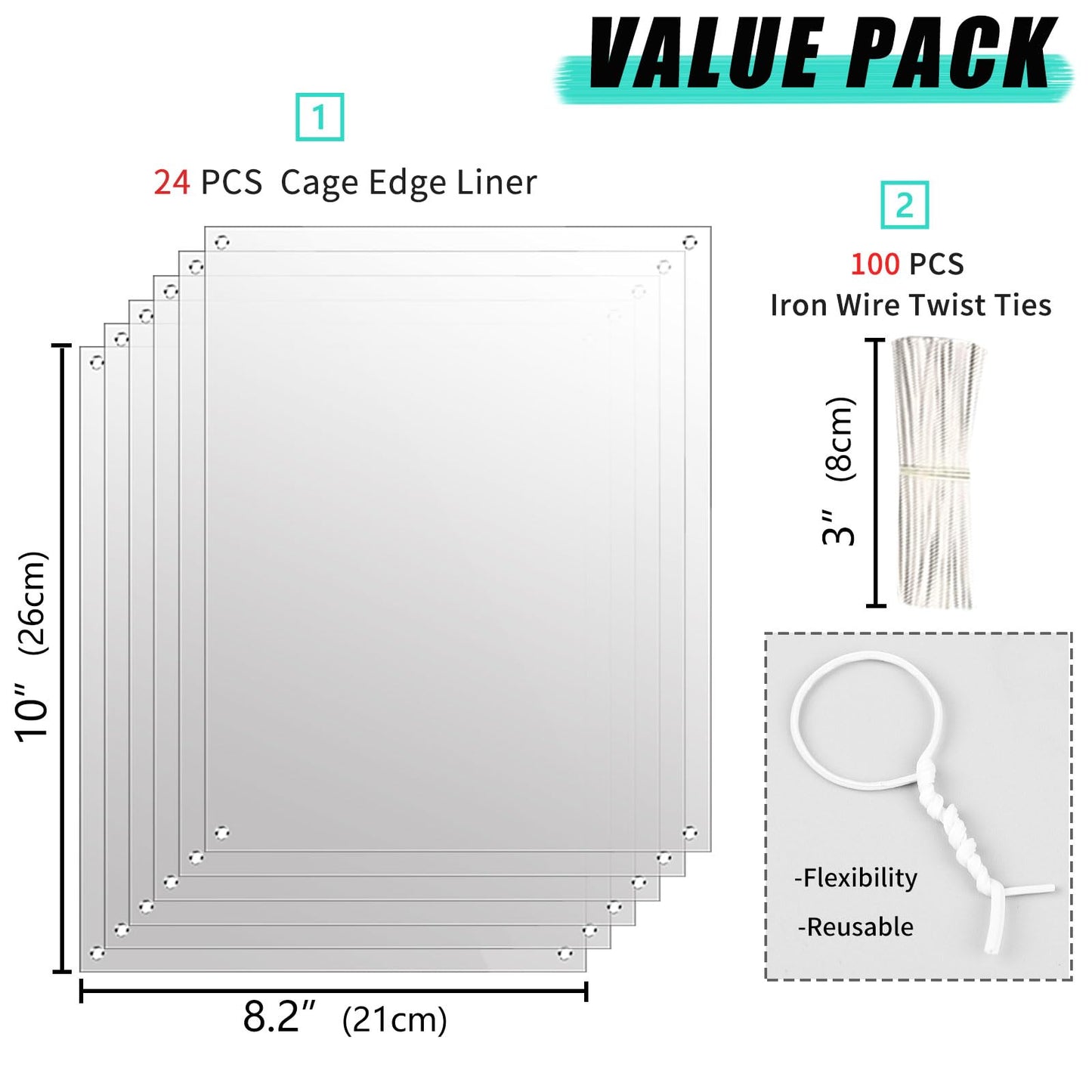 Oncpcare 24 Pack Pet Plastic Cage Liner Protection Rabbit Urine Guard Clear Edge Liner Guinea Pig Side Lining Small Animal Cage Accessories - Keep Litter in The Pen, 10'' x 8.2''