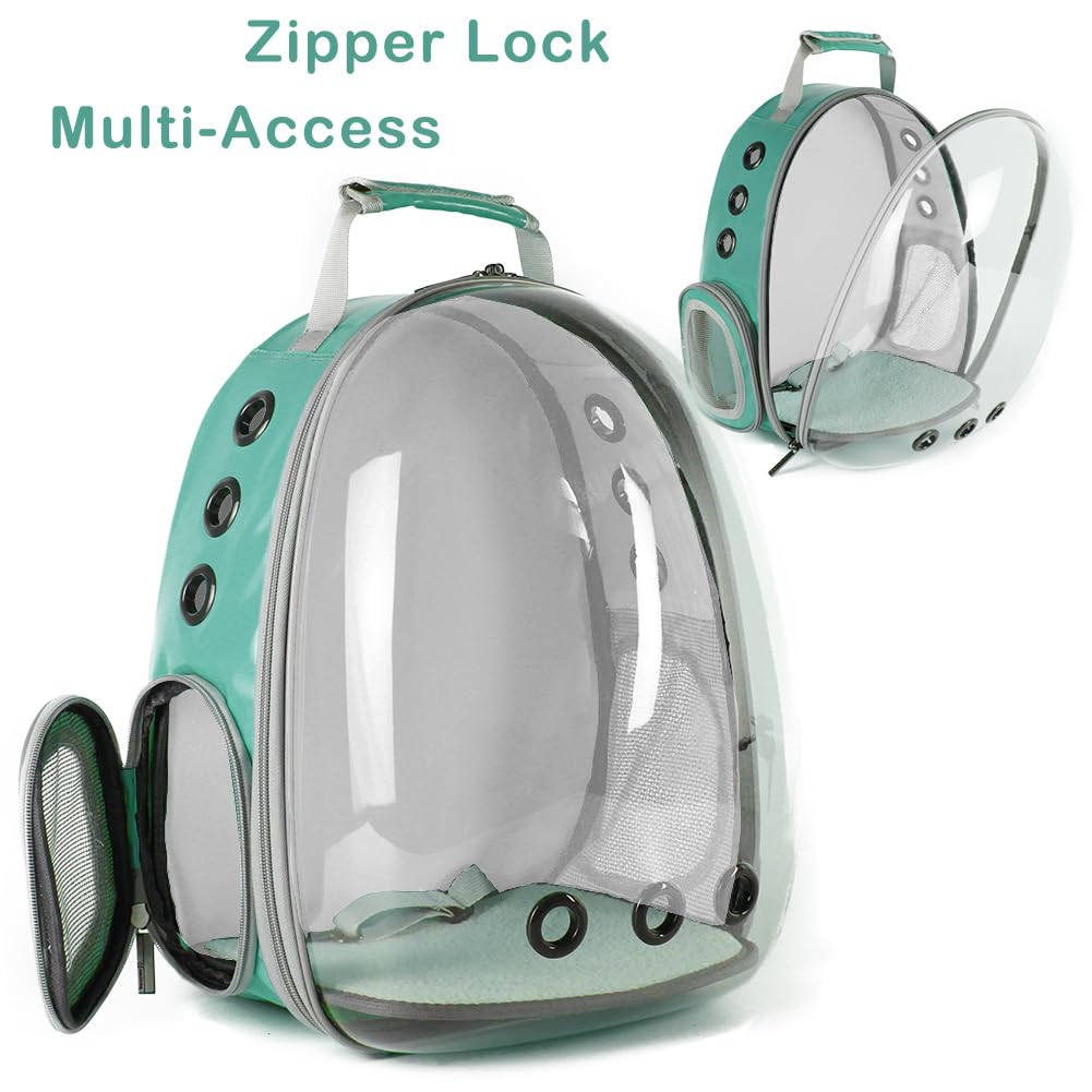 Bird Carrier Backpack, Bubble Bird Travel Carrier Backpack with Stainless Steel Tray Food Cup Standing Perch (Green)