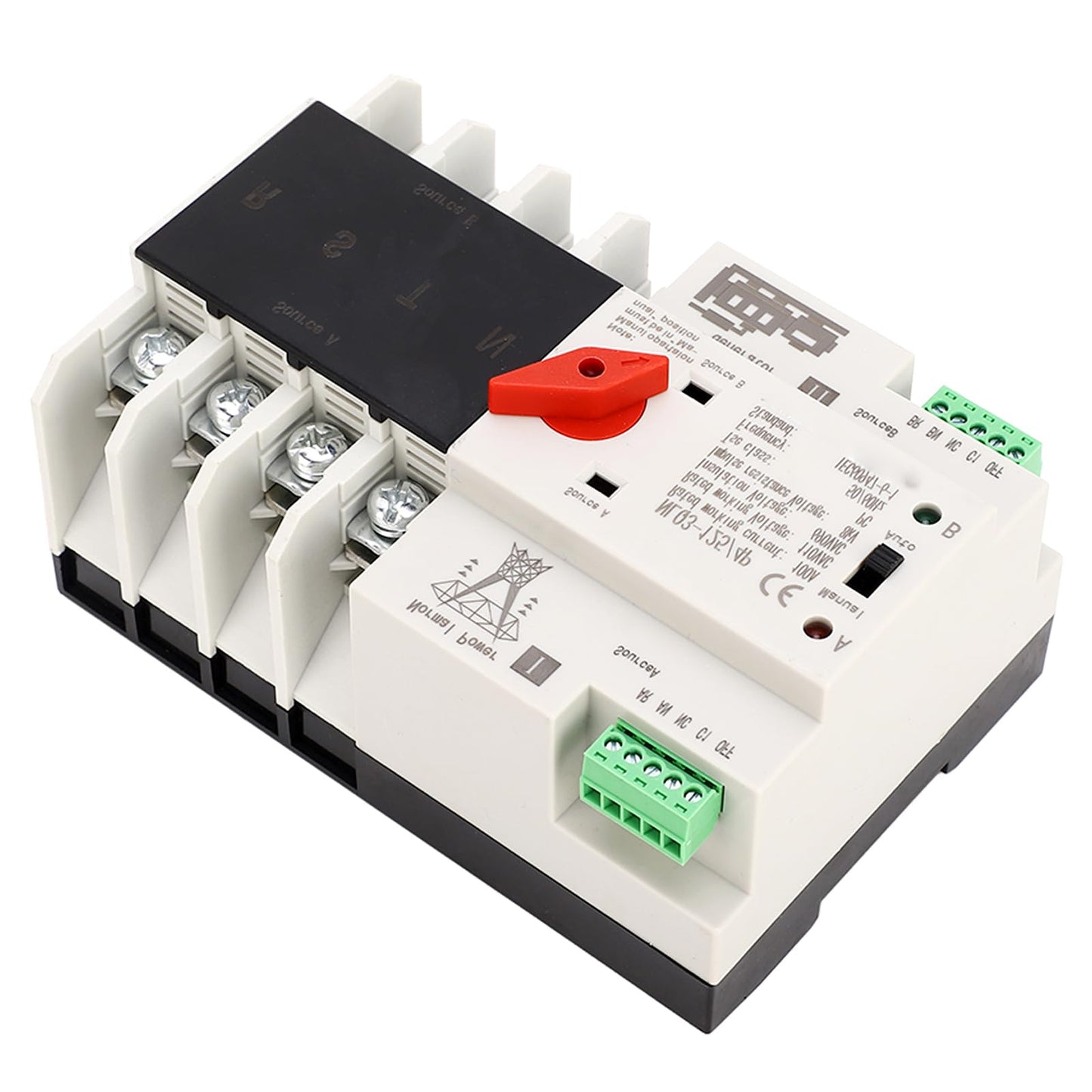 Gugxiom Dual Power Automatic Transfer Switch, 100A AC110V Automatic Transfer Switch Generator Transfer Switch, 4P Rail Mounted Generator Changeover Switch Power Transfer Switch