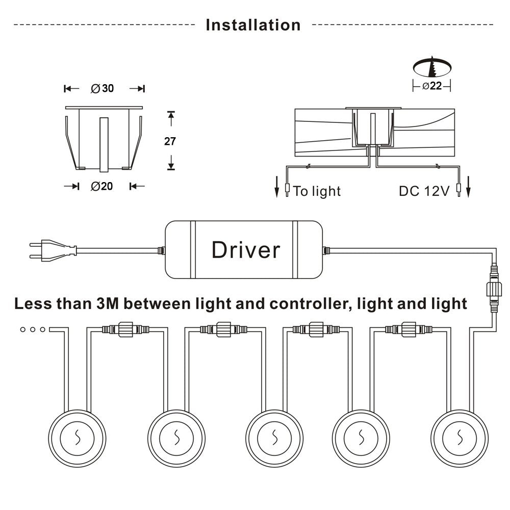 10PCS 32mm Outdoor Waterproof LED Deck Light Kit Landscape Recessed Lighting for Step Stair Yard Garden Patio Warm White