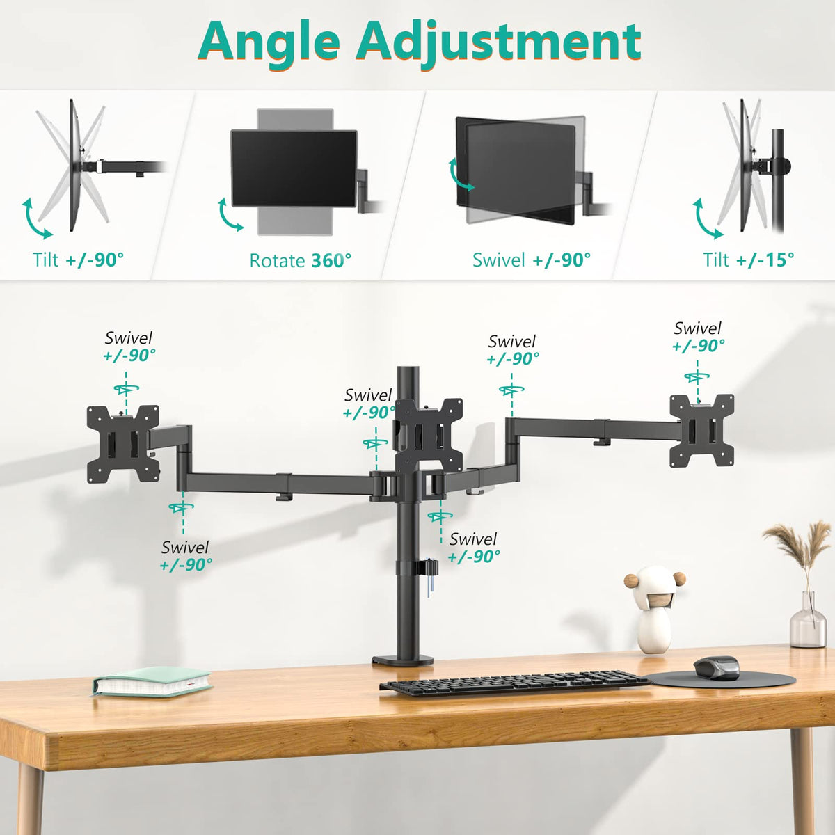 WALI Triple Monitor Mount for 13-27 Inch (M003S), Black