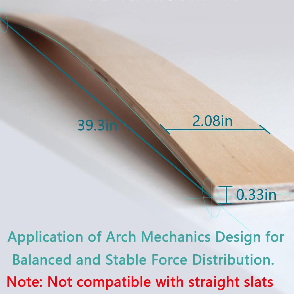 Replacement Support Wooden Bed Slats for Metal Bed Frame Soft Plywood Board Plank Curved (39.3" x 2.08" x 0.33"(10 Packs))