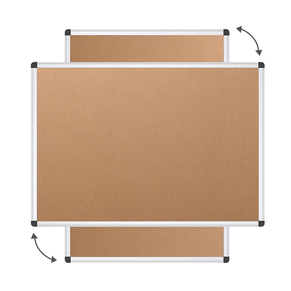 VIZ-PRO Cork Notice Board, 48 X 24 Inches, Cork Bulletin Board with Silver Aluminium Frame