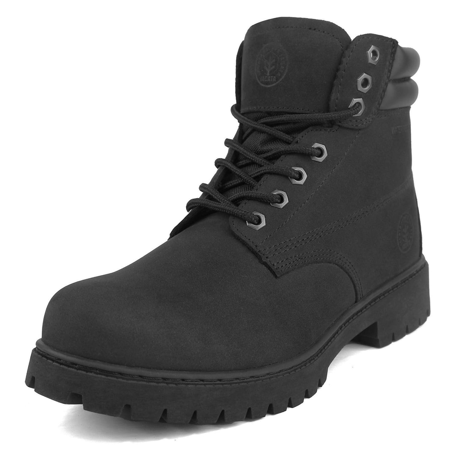 Jacata Men's Water Resistant Leather Work Boot Rubber Sole Construction Oil Resistant Utility Industrial Boots, Soft-black, 9.5
