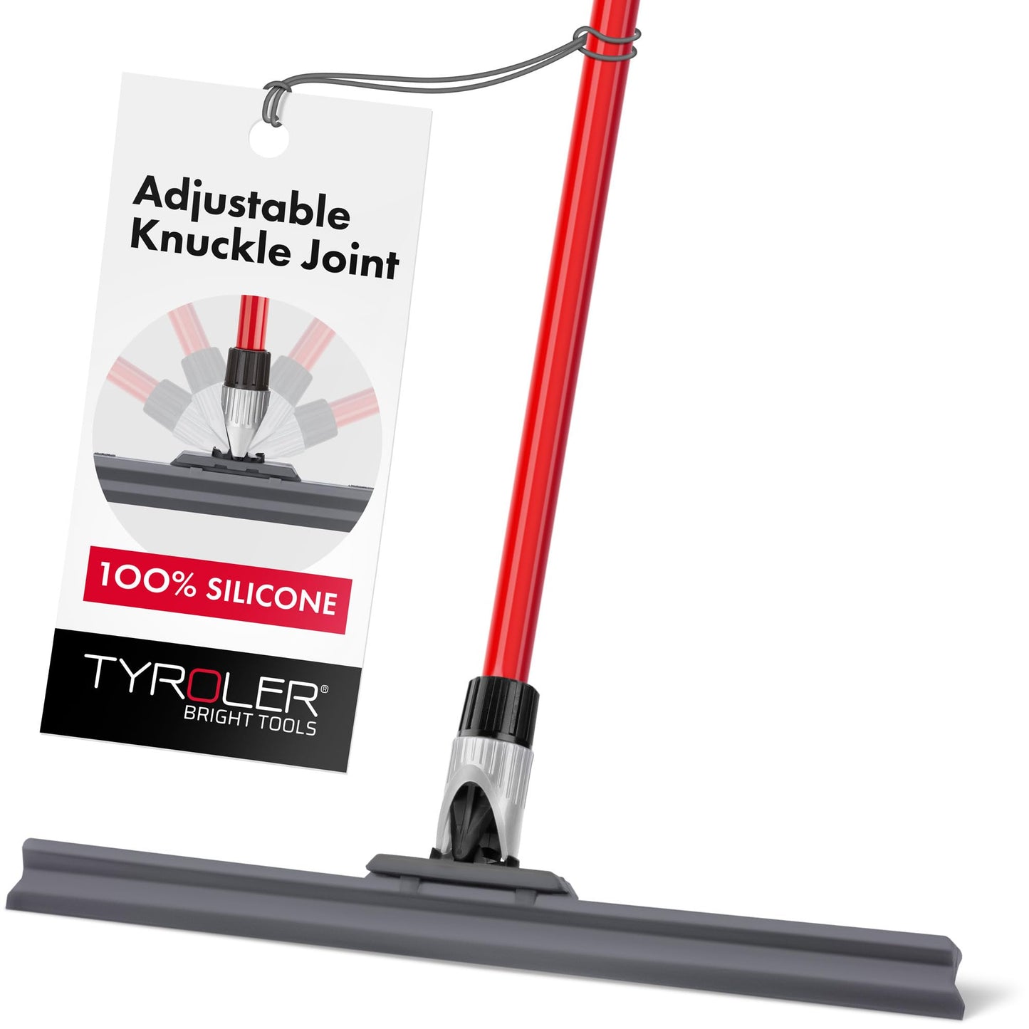Tyroler Floor Squeegee Heavy Duty, Solid 100% Silicone Squeegee Broom New Aluminum Anti-Rust 4 Part Handle, Adjustable Knuckle Joint, Squeegee Floor for Washing, Drying, Bathroom, Wet Room (45 cm)