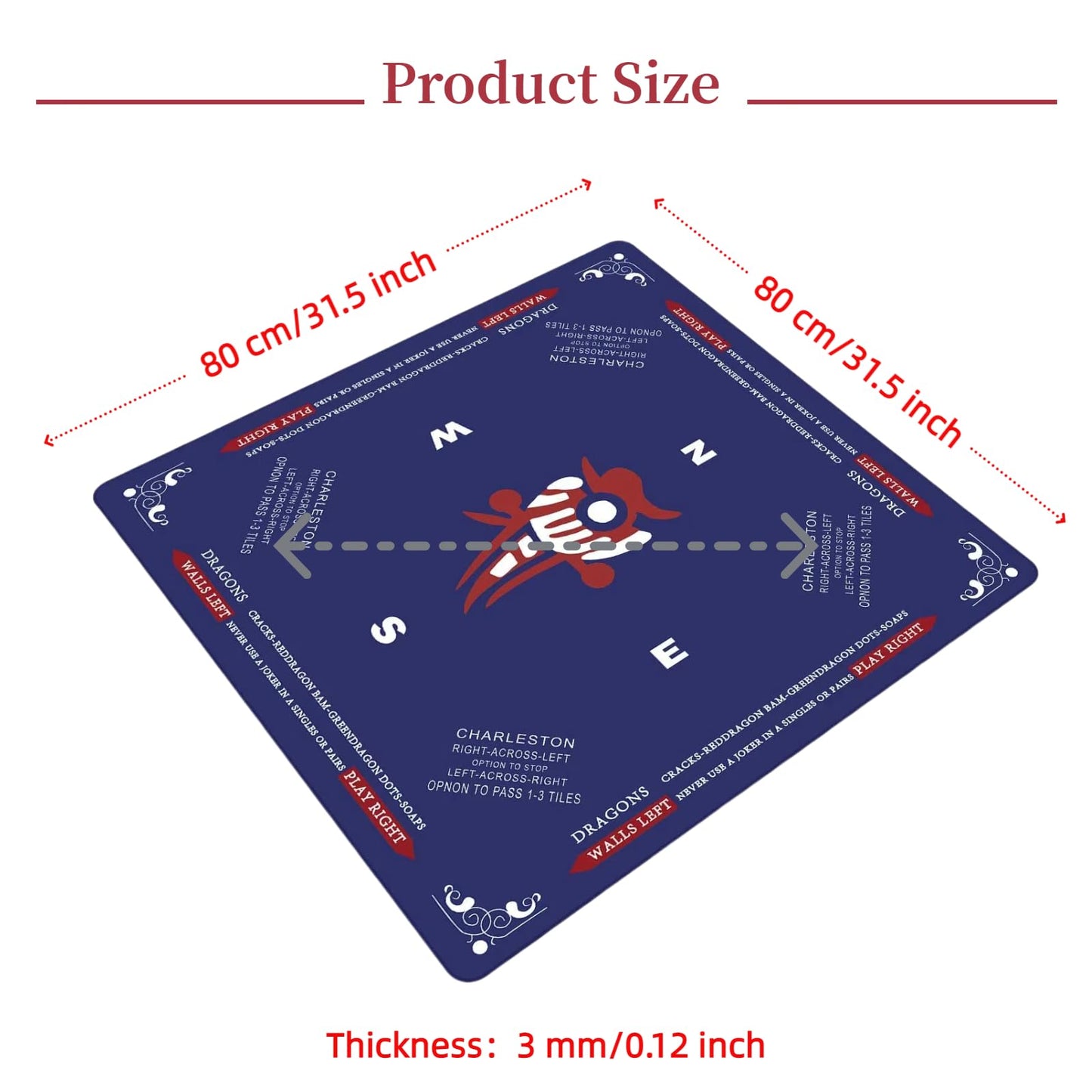 roonka31.5 Professional Mahjong Mat with One Bamboo Bird Design - 3mm Thick Silent Rubber Table Cover, Waterproof Non-Slip Game Pad with Carry Bag