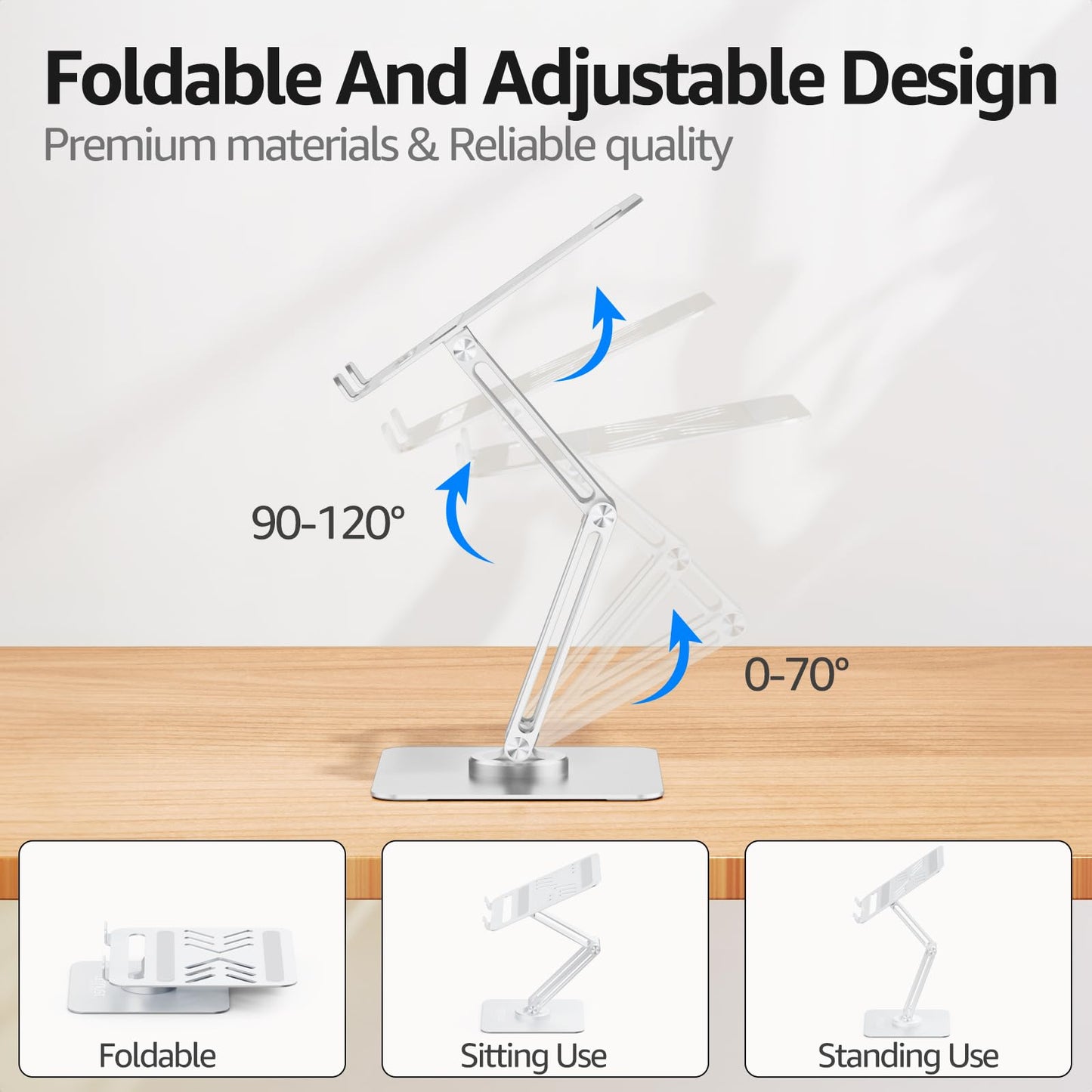 Urmust Adjustable Laptop Stand, Ergonomic with 360° Rotating Base, Foldable & Portable Laptop Riser, Compatible with MacBook, Dell, HP, Lenovo, and Other 10-17" Laptops (Silver)