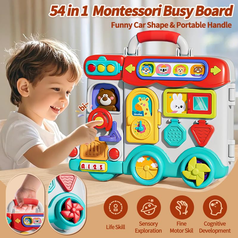 Busy Board for 1 Year Old Boys, Montessori Toys for Toddler 1-3, Early Musical Educational Toy for 12-18 Month, Ideas Birthday for 1 2 3 Year Old Boys Girls