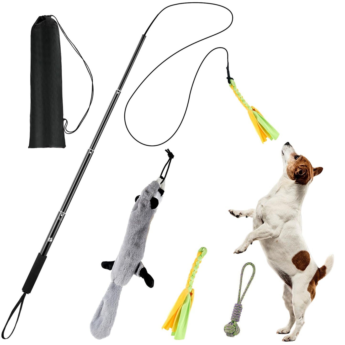 COM4SPORT Flirt Pole for Dogs, Extendable Dog Flirt Pole with Detachable Interactive Toys Teaser Wand with Lure Chewing Toy for Outdoor Exercise & Training Interactive Toys Heavy Duty Dog Toy