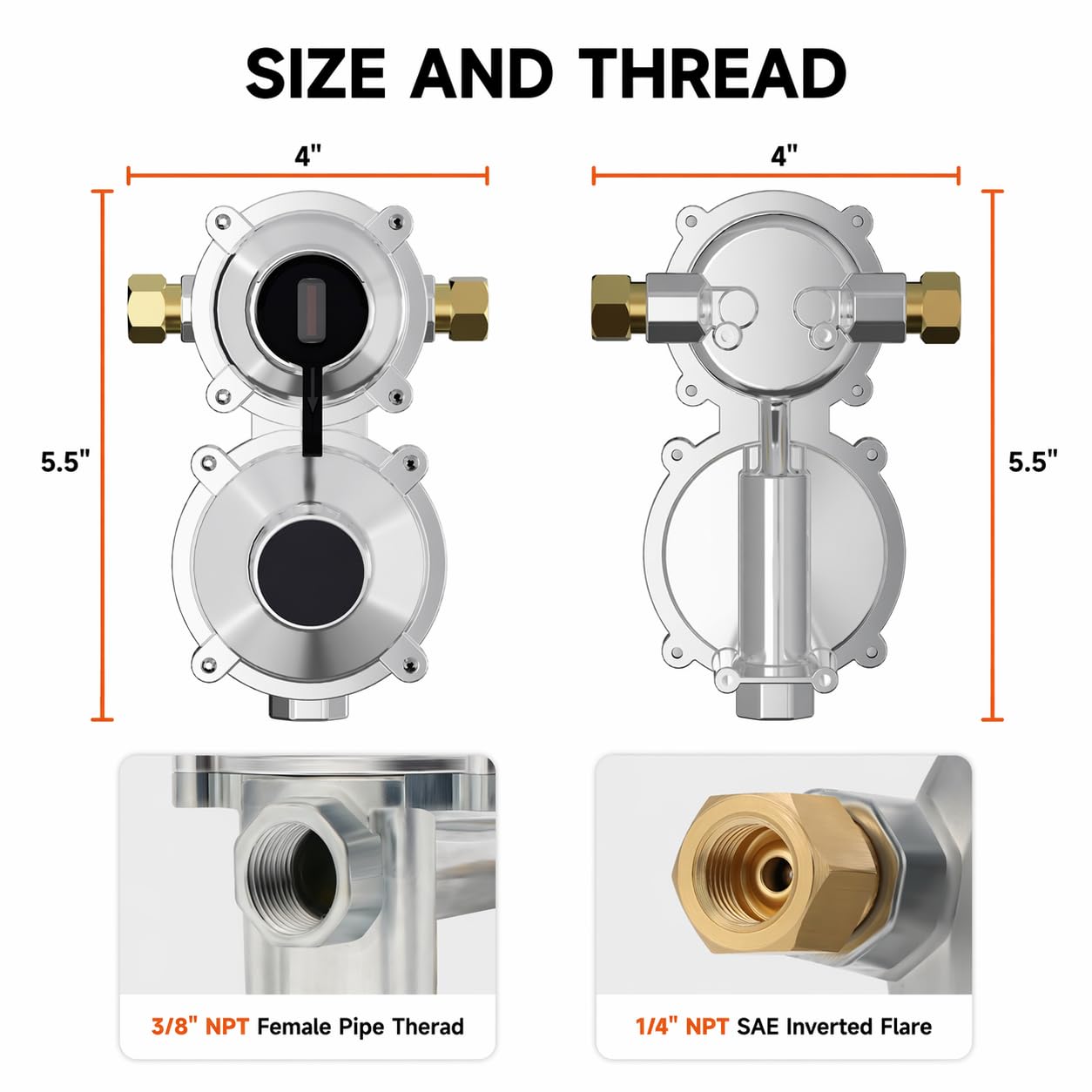Roastove 2 Stage Auto Changeover RV Regulator, 18inch Stainless Steel Hose with Liquid Level Gauge 2 Packs and 1 Pack 4ft Hose, 1/4" Inverted Male Flare, 3/8" NPT Male,with Spanner and Teflon Tape