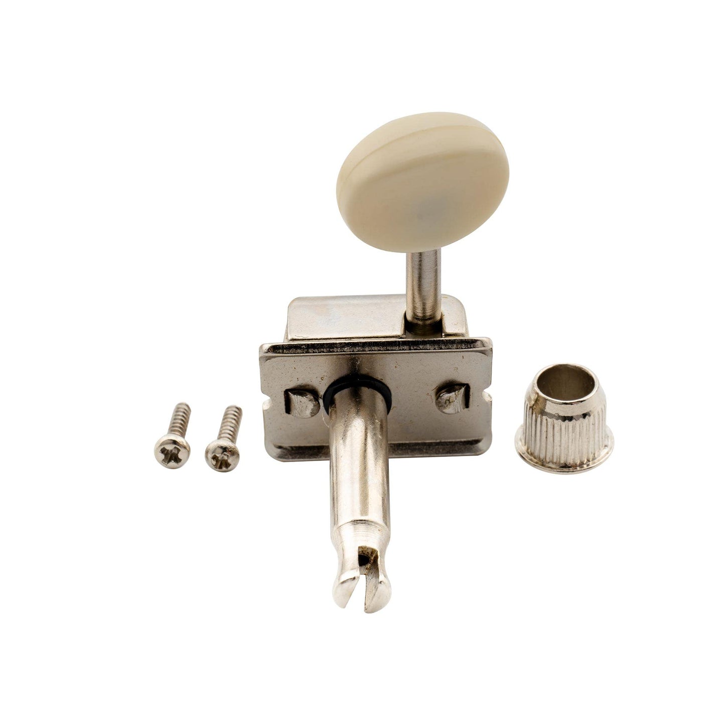 Wilkinson Deluxe WJ55 Vintage 6 Inline Guitar Tuners Split Post Machine Heads Tuning Pegs Keys for Classic Vibe Fender Strat/Tele Style Electric Guitar, Nickel with Off White Button