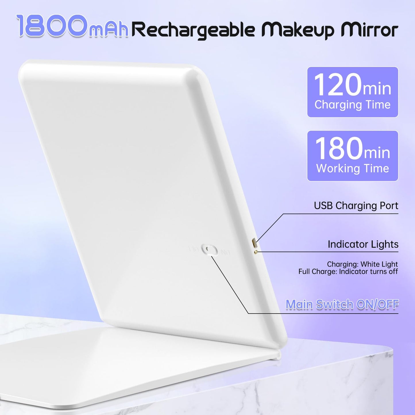 FUNTOUCH Large Rechargeable Travel Makeup Mirror with Light, Portable Makeup Mirror with 10X Magnifying Mirror 3 Lighting Modes, Dimmable Touch Screen, Tabletop Folding Travel Mirror with Storage Bag