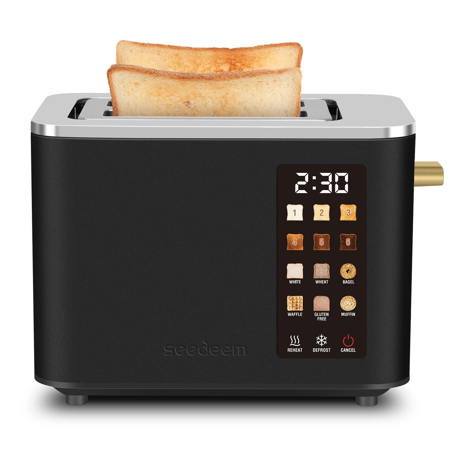 SEEDEEM Toaster 2 Slice, Touch Control Screen, Smart Stainless Toaster, 6 Shade Setting, 6 Bread Selection, Countdown, Removable Crumb Tray, 900W, Matte Black