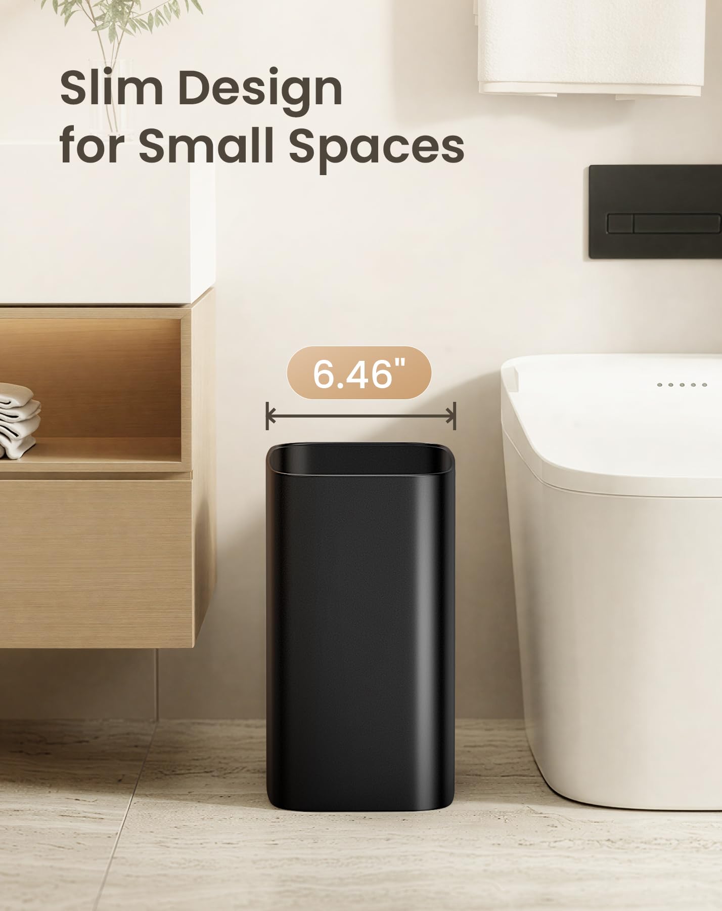 Cesun Small Bathroom Trash Can, 3.4 Gallon Metal Garbage Can, Slim Stainless Steel Waste Basket for Dorm, Bedroom, Office, Toilet, Near Desk, Under Sink (Black)