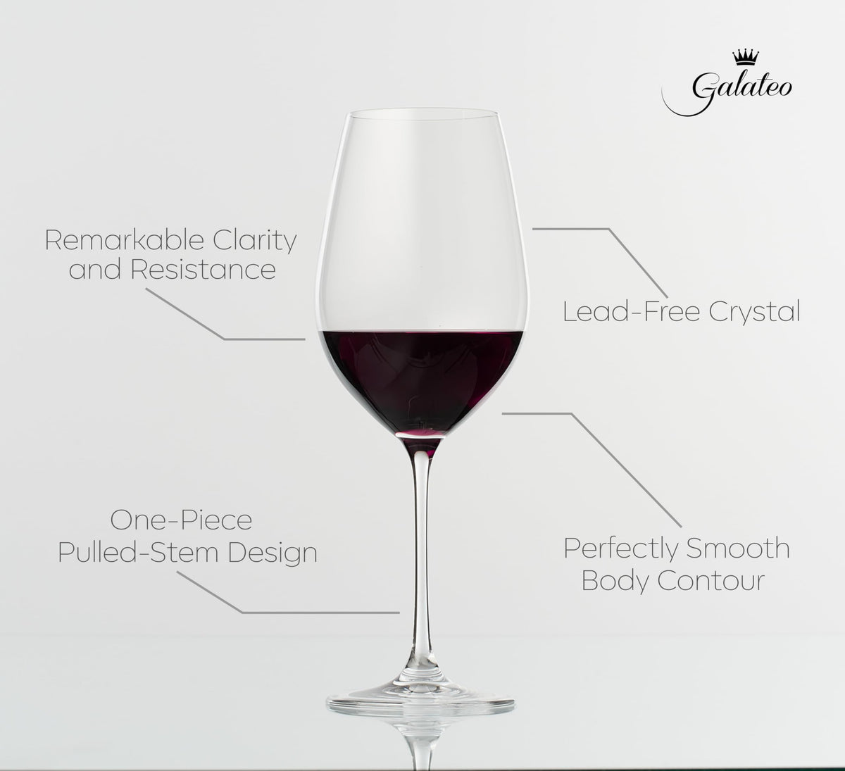 Galateo Vulcano Collection Crystal Rosso Red Wine Glasses - Large 26 oz / 770 ml - Made in Europe - Lead-Free Crystal - One-Piece Pulled Stem Design - Set of 4