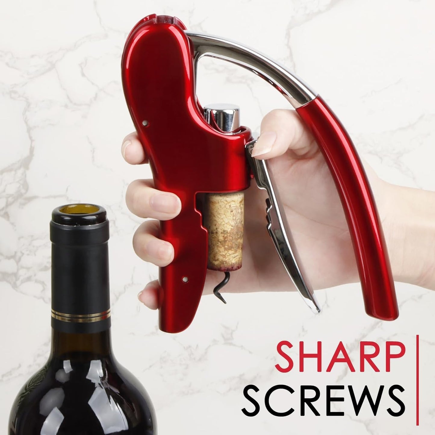 Best Utensils Professional Zinc Alloy Power Wine Opener Corkscrew Built-in Foil Cutter Premium Vertical Lever Corkscrew Waiter Wine Opener Kit Bottle Opener, Red
