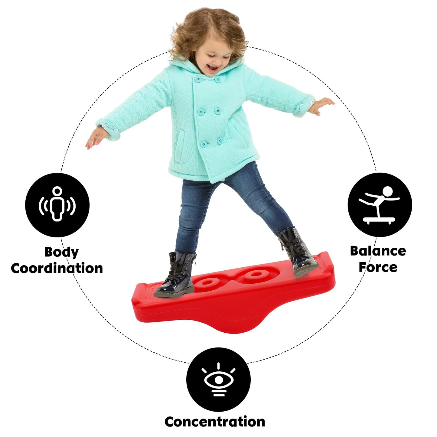 Kids Rocking Seesaw Balance Board with 5 Wooden Balls Sensory Training Rocking Board Balance Training Equipment Children Indoor Outdoor Toy