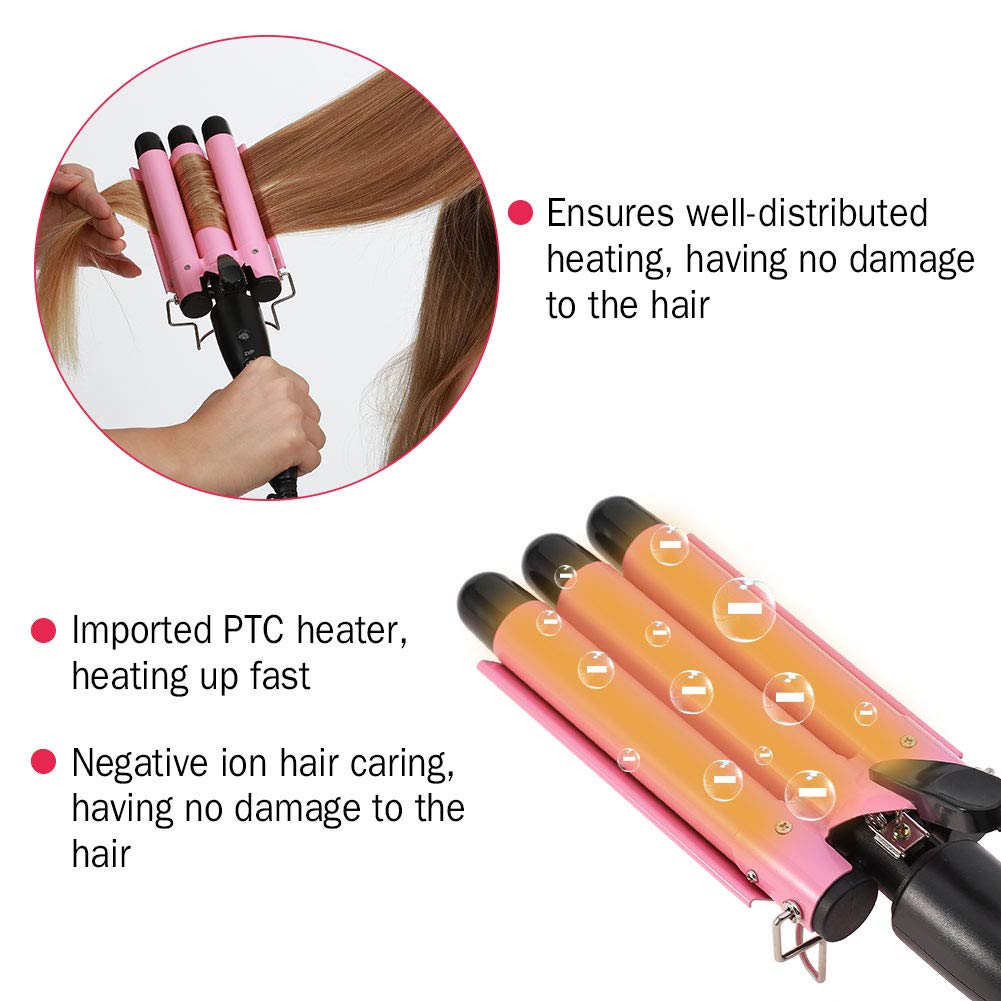 3 Curling Iron Hair Waver Curling Curler Wand, Portable Fast Heating Hair Curling Roll Ceramic Iron Iron Wand Curler DIY Curly Hair Styling Tools (32mm)