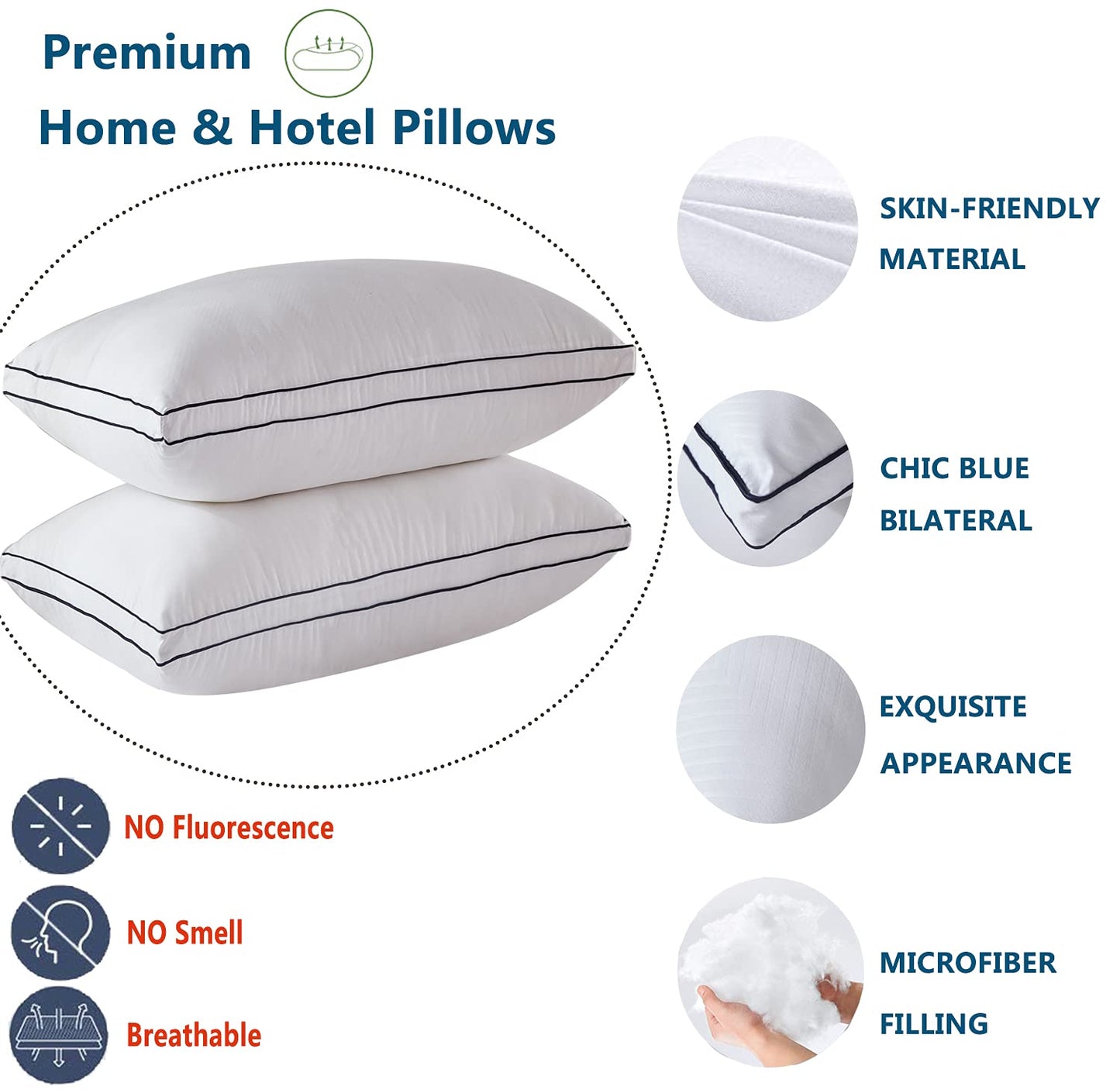 Gehannah King Bed Pillows for Sleeping（2 Pack）, Luxury Plush Soft Pillow with Home and Hotel, Breathable Microfiber Cover Skin-Friendly Pillows for Side Back Sleepers