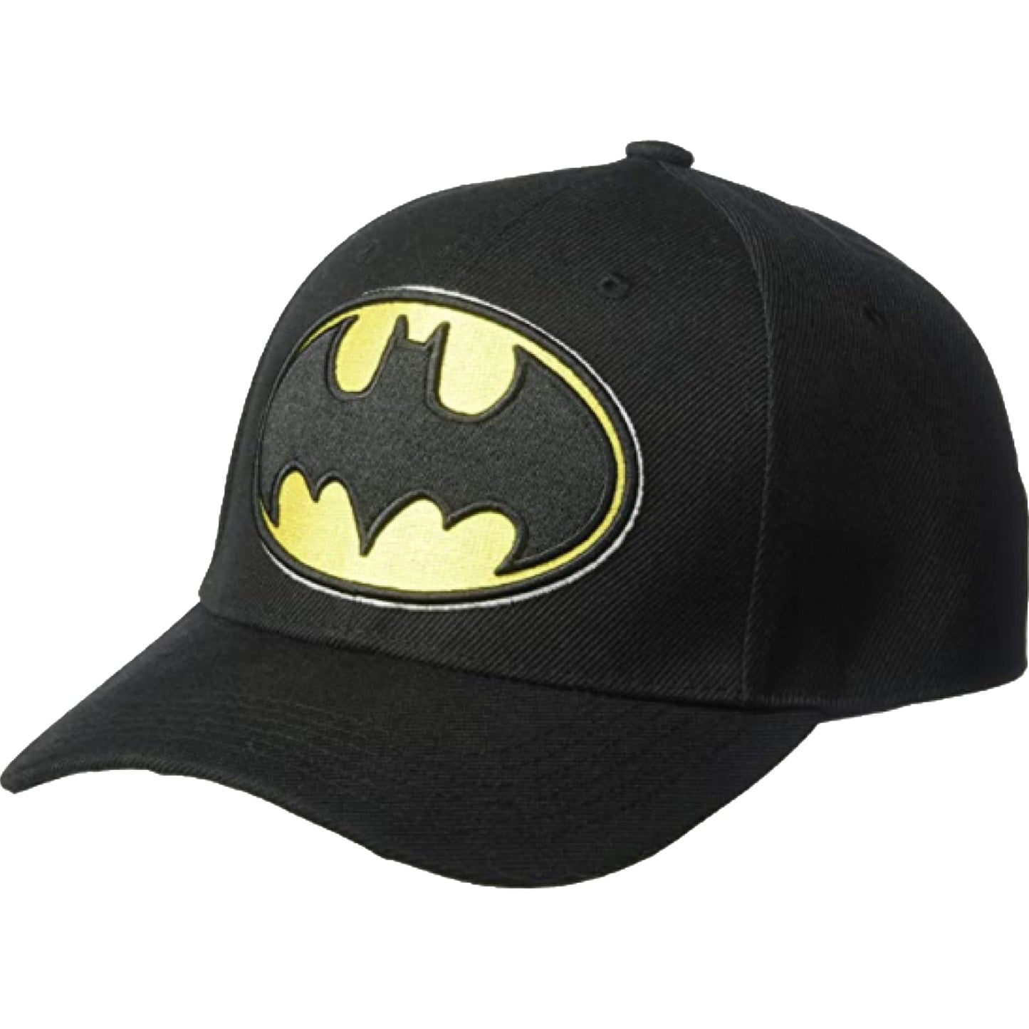 DC Comics Batman Baseball Hat, Embroidered Logo Adjustable Cap with Curved Brim, Black, One Size, Black/Yellow, One Size