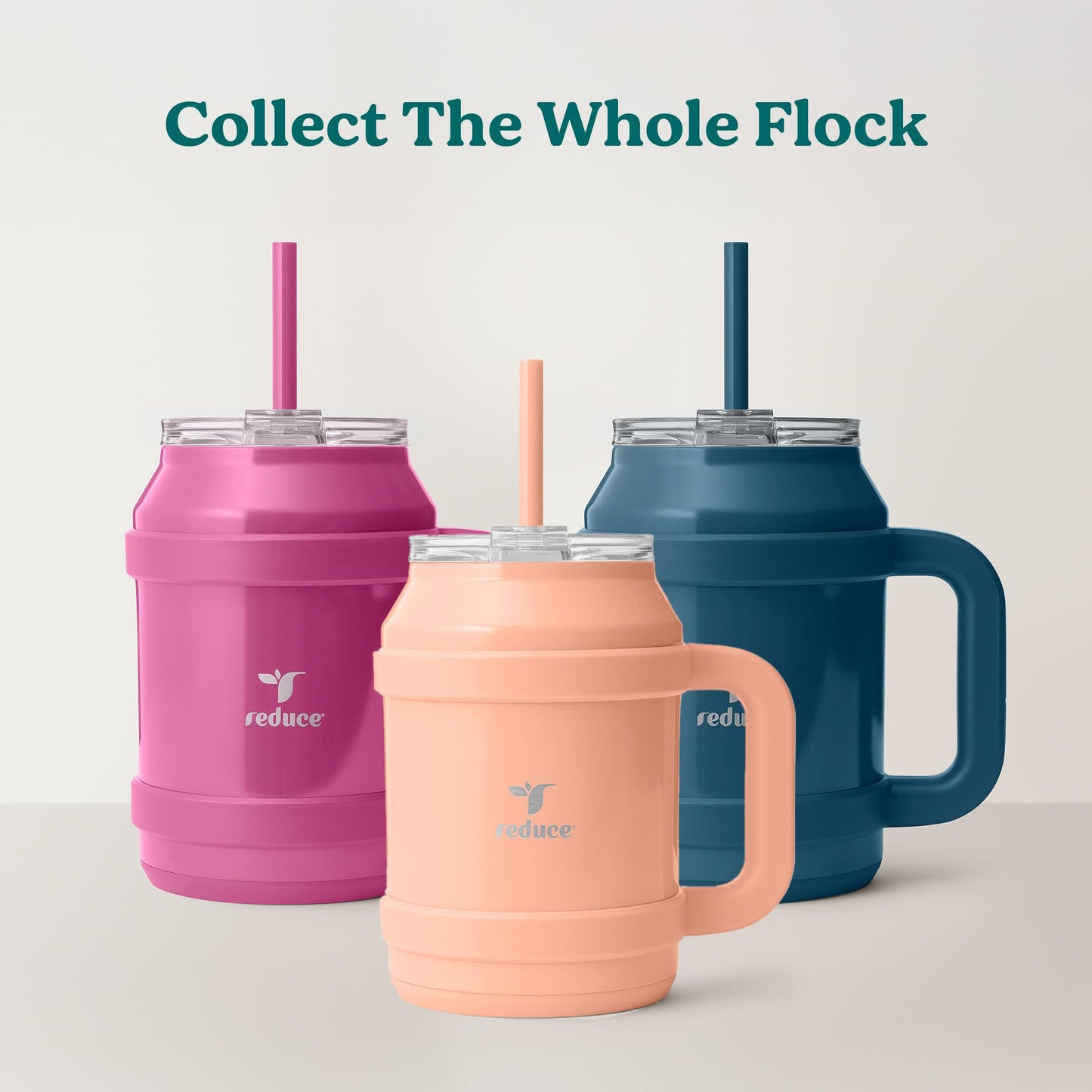 Reduce 50 oz Tumbler with Handle - Vacuum Insulated Stainless Steel Desk Mug with Sip-It-Your-Way Lid and Straw - Keeps Drinks Cold up to 36 Hours - Sweatproof, Dishwasher Safe - OM Phantom