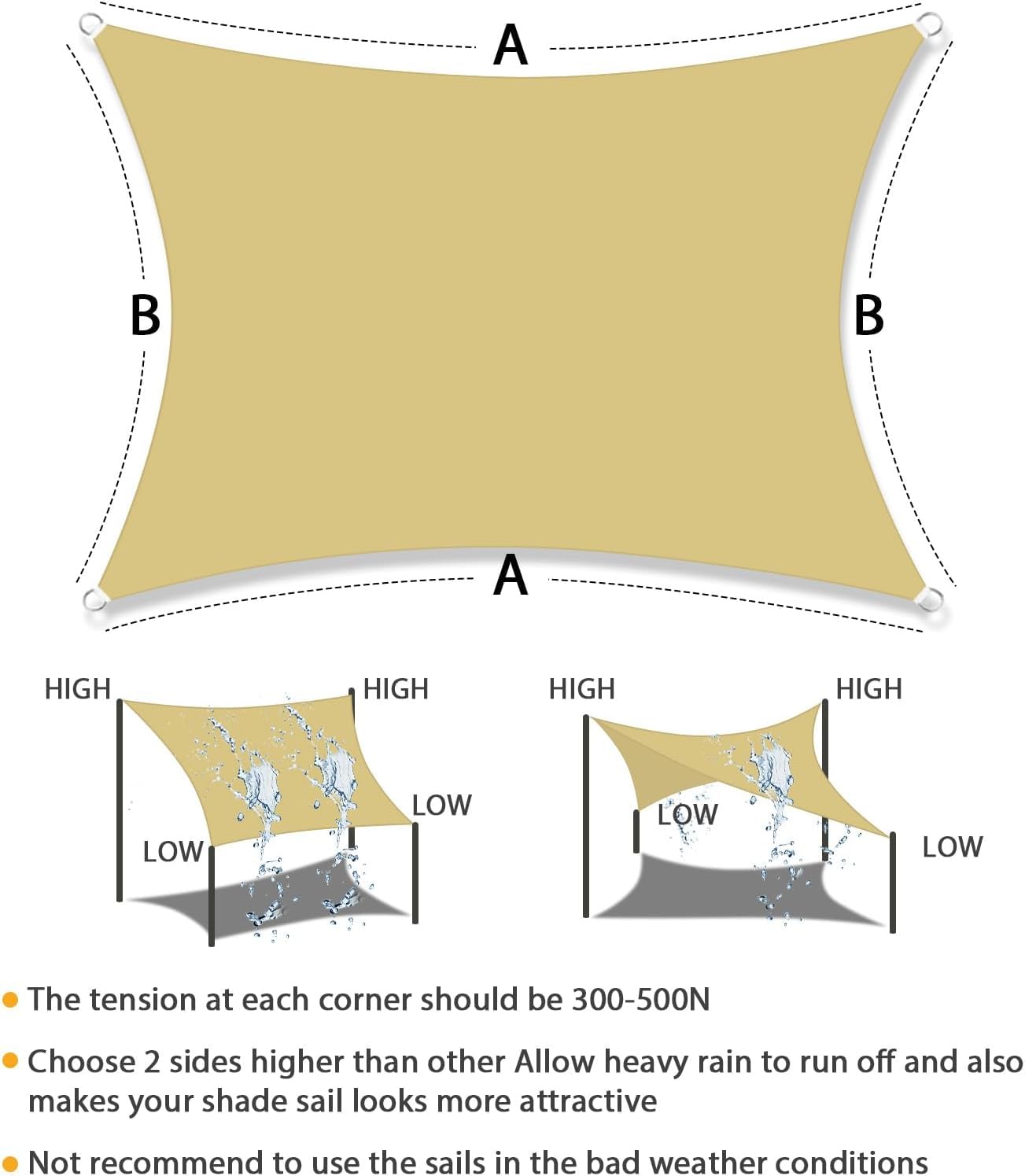10ft×10ft Sun Shade Sail, Outdoor Rectangle Sun Sail Shade with 4 Ropes, Pergola Canopy, 95% UV Block, for Patio, Garden, Backyard, Lawn and Swimming Pool (10' x 10', Grey)