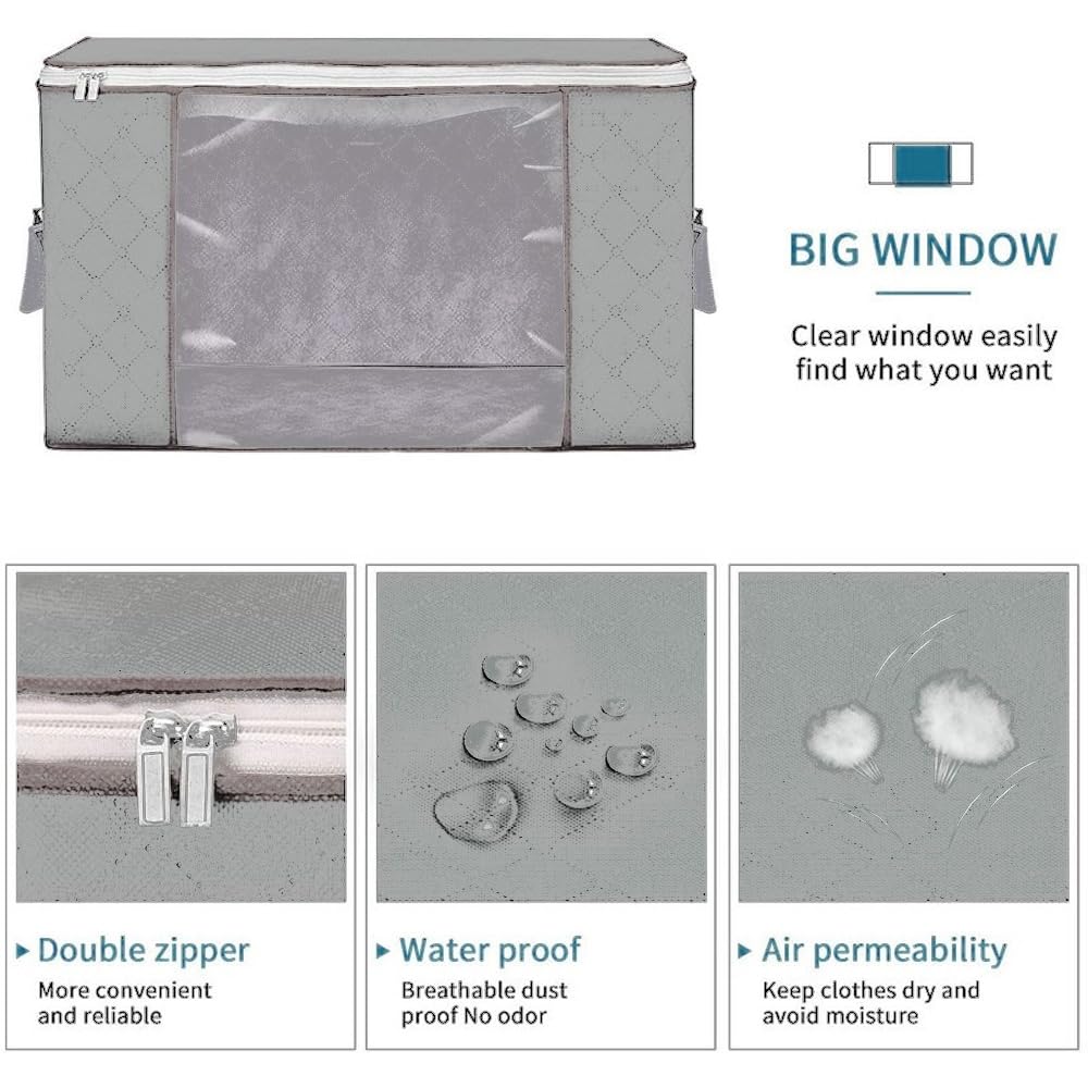 Livearty (TM) 90L Large Storage Bags, 6 Bags Clothes Storage Bins Foldable Closet Organizer Storage Containers with Durable Handles Thick Fabric for Clothing, Blanket, Comforters, Bed Sheets, Pillows