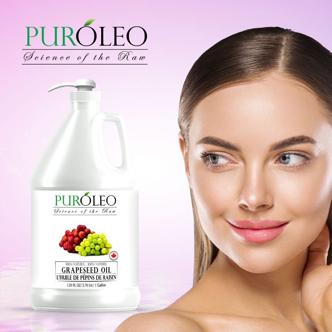 PURÓLEO Grapeseed Oil 128 Fl Oz/3784 ML (Made In Canada) 100% Natural Pure Moisturizer Carrier Oil massage oil baby oil hair oil body oil baby oil hair care Oil for hair Beauty & DIY blend