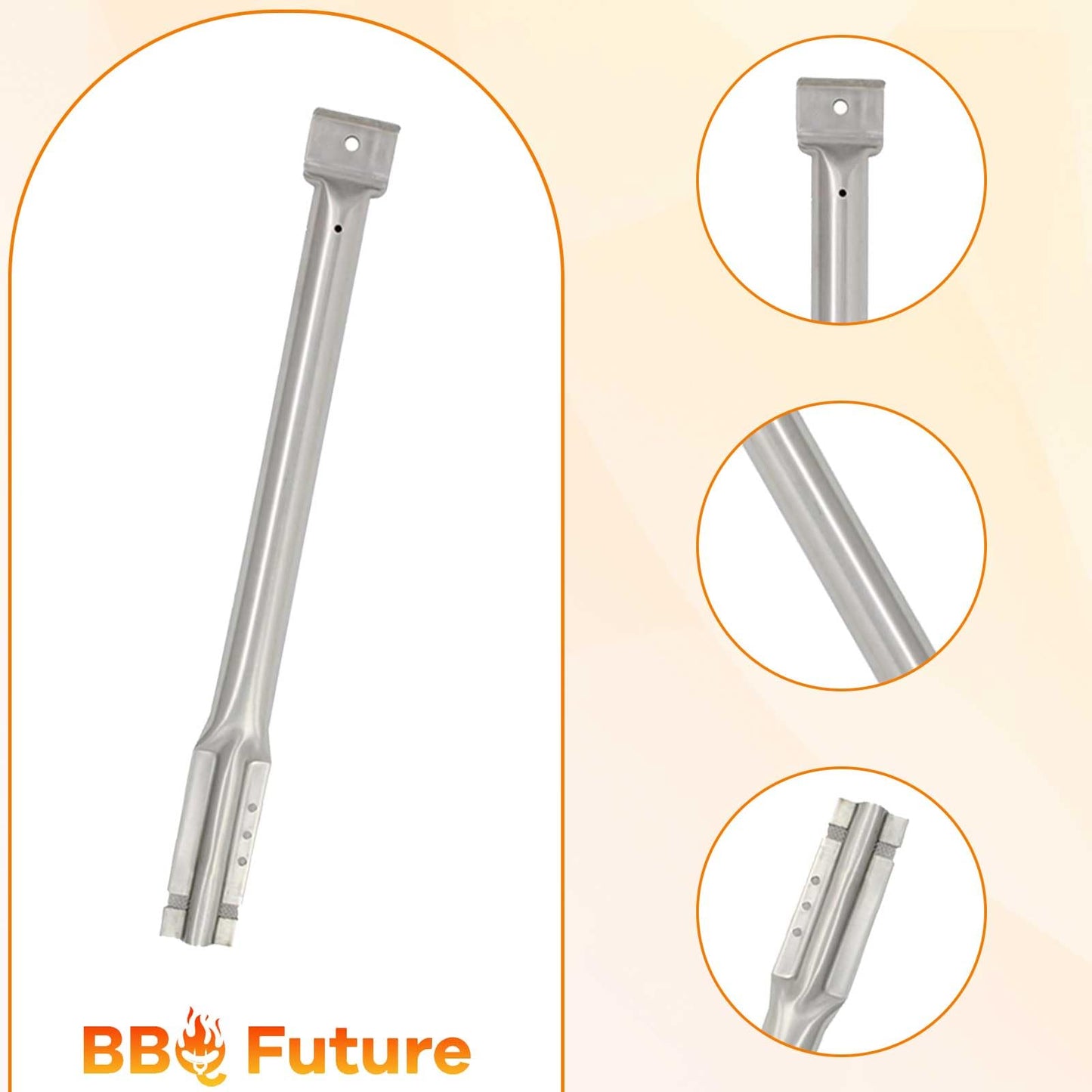 BBQ Future Grill Replacement Parts for Master Chef, Charbroil, Thermos, Master Forge, Savor Pro Grills, Porcelain Steel Flame Tamers BBQ Burner Cover & Stainless Steel Burner & Crossover Tube, 4-Pack