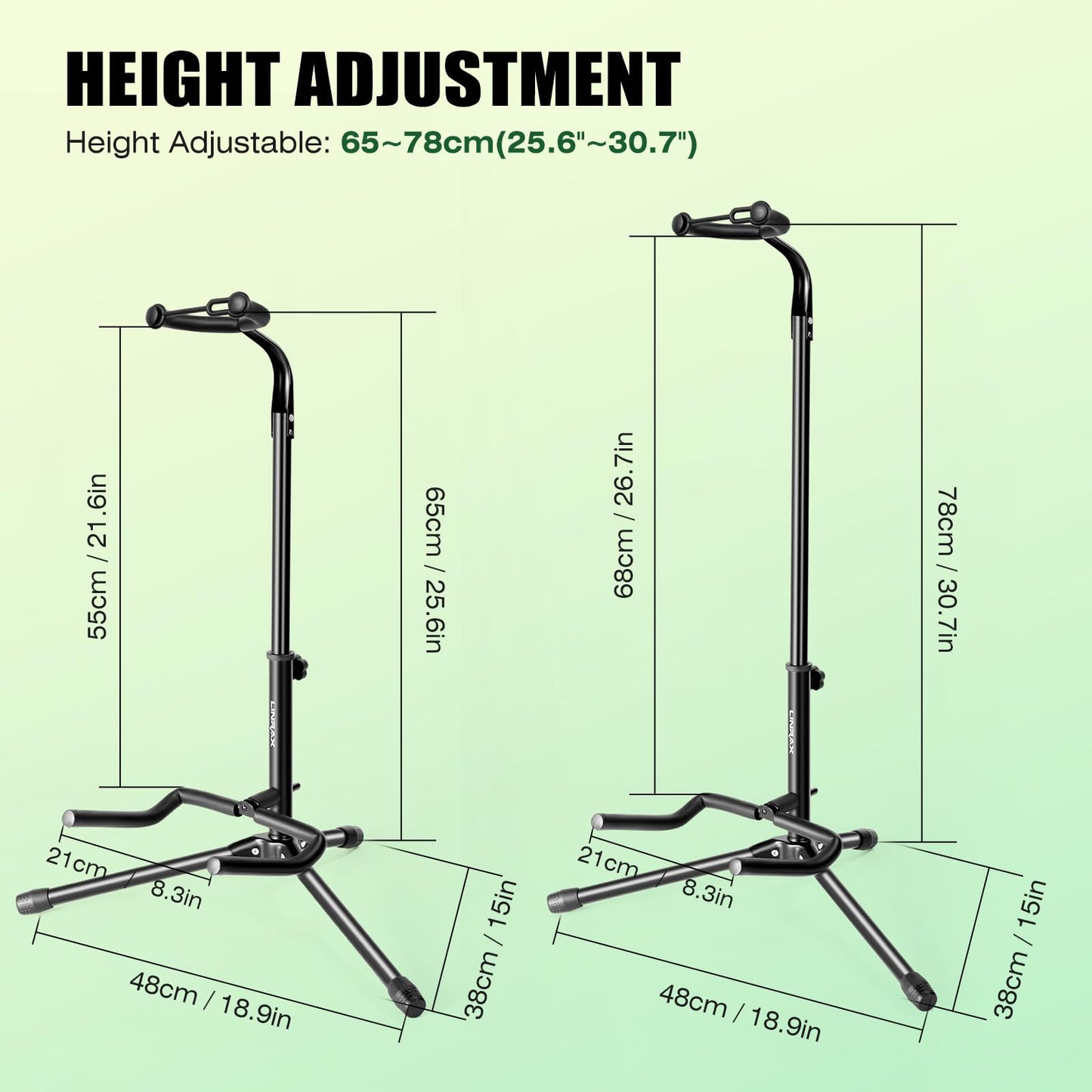 Linrax Guitar Stand with Neck Holder, Folding Guitar Stand, Adjustable Height, Non-Slip Rubber and Foam Arms, Universal Guitar Holder for Acoustic Classical Electric Guitar Bass, Tripod Guitar Rack