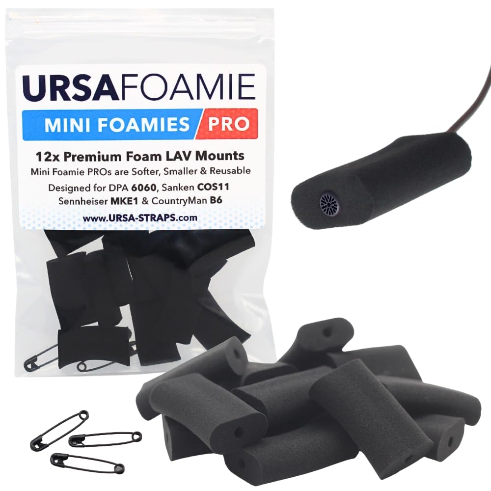 URSA Mini Foamies: Soft Mini Foam Mounts for Wireless Lav Mics. Can be stuck directly to the skin or costume. Fits SANKEN COS11, DPA 6060, Countryman B6, Sennheiser MKE1 (Pack of 12) (Black)