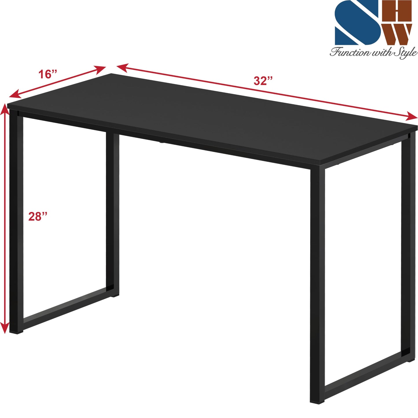 SHW Mission 32-Inch Home Office Computer Desk, 81 x 40 cm, Black