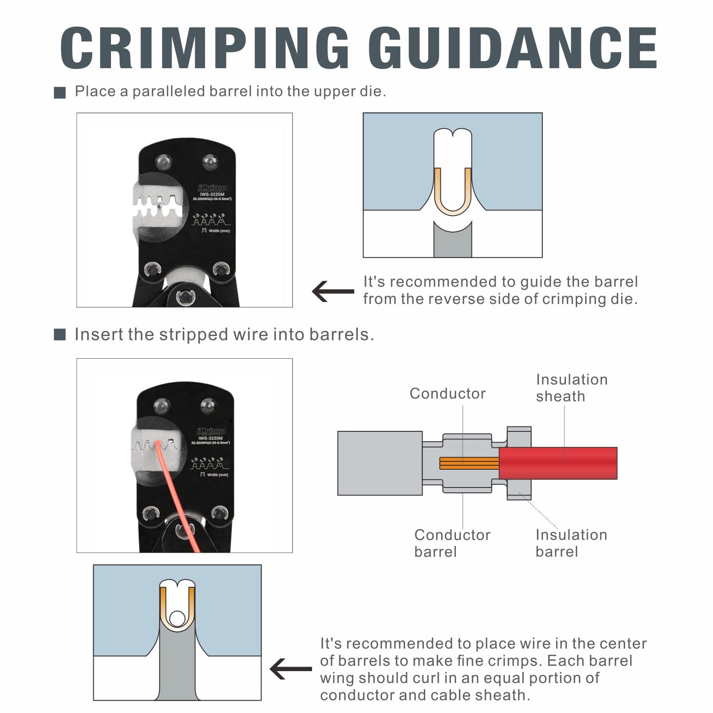 iCrimp IWS-3220M Micro Connector Pin Crimping Tool 0.03-0.52mm² 32-20AWG Ratcheting Crimper for D-Sub,Open Barrel suits Molex,JST,JAE,TYCO-E