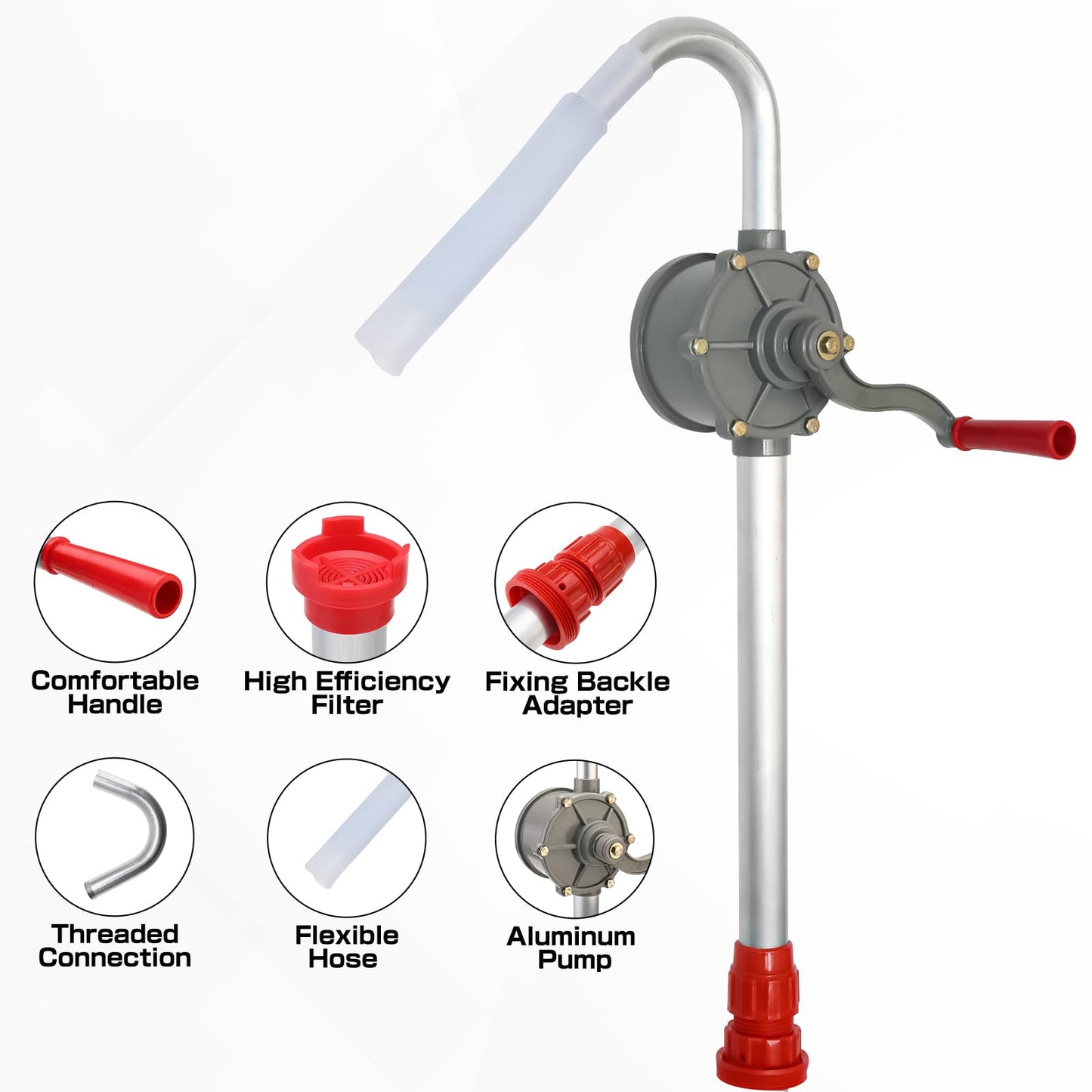 NORJIN Rotary Barrel Pump, Aluminum Rotary Hand Pump Fuel Pumps Transfer Manual Hand Crank Rotary Pump for Oil, Kerosene, Diesel, Hydraulic Fluid