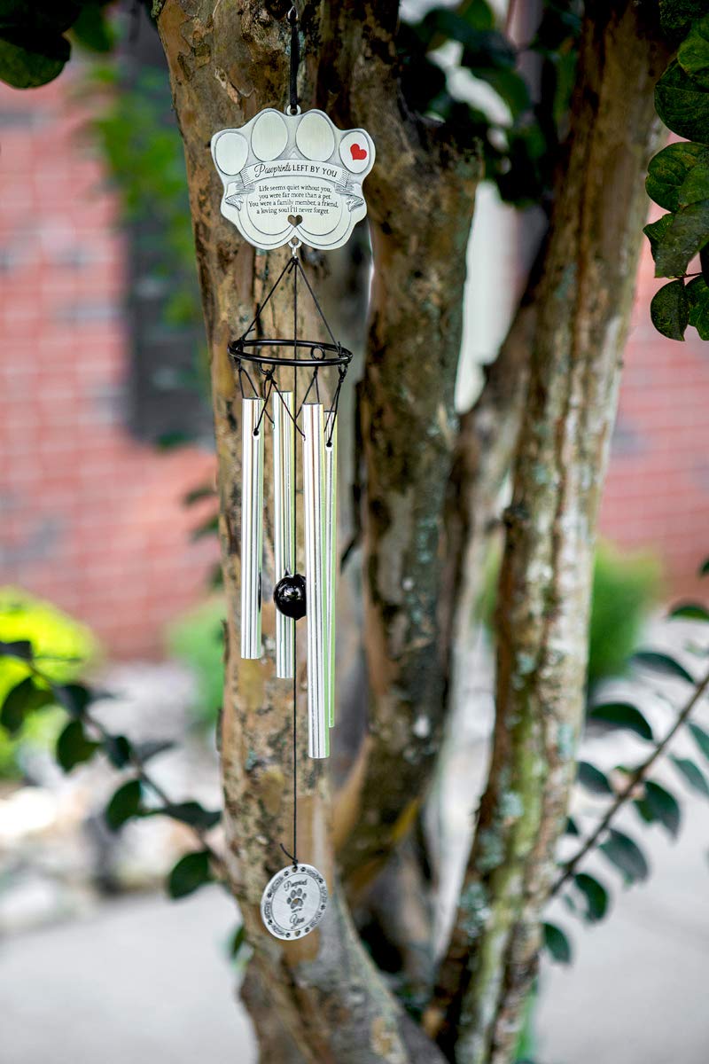 Pet Memorial Wind Chime - 12” Metal Casted Pawprint Wind Chime - A Beautiful Remembrance Gift For a Grieving Pet Owner- Includes “Pawprints Left By You” Poem Card.