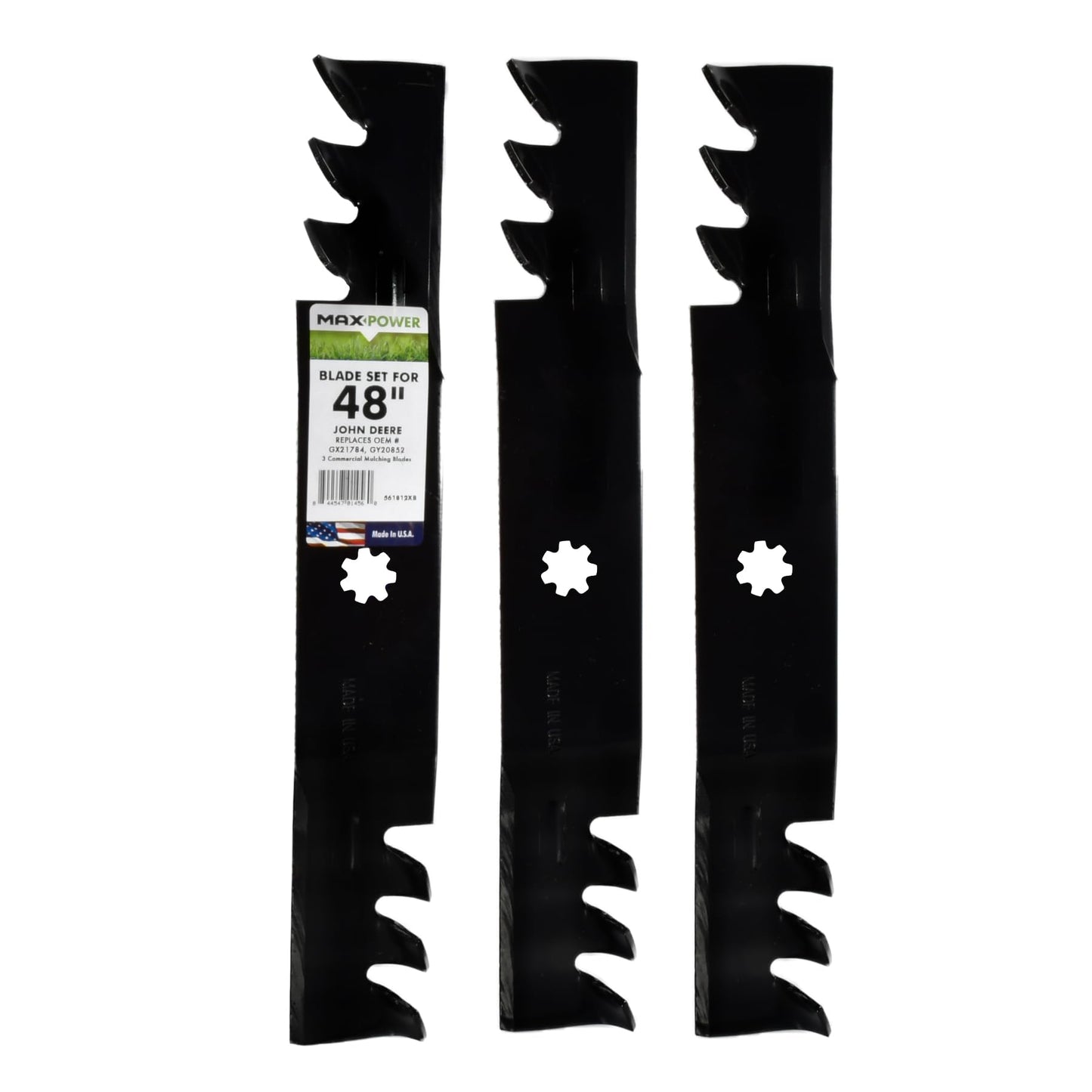 MaxPower 561812X Commercial Mulching 3-Blade Set for 48 Inch Cut John Deere Replaces GX21784, GX21786, GY20852