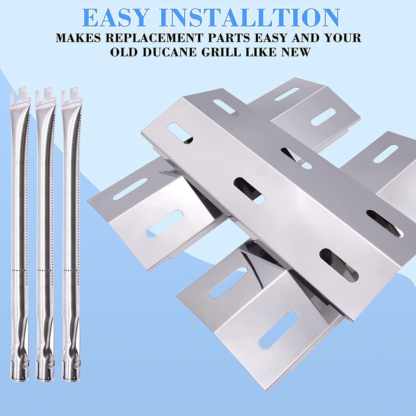 Criditpid Barbecue Replacement Parts for Ducane Grill 30400040, 3200, 3400, Ducane 3 Burner DUCHD1, 30500048, DUCHP1, 30500602, Stainless Steel Burner Tubes and Heat Plate Shields.
