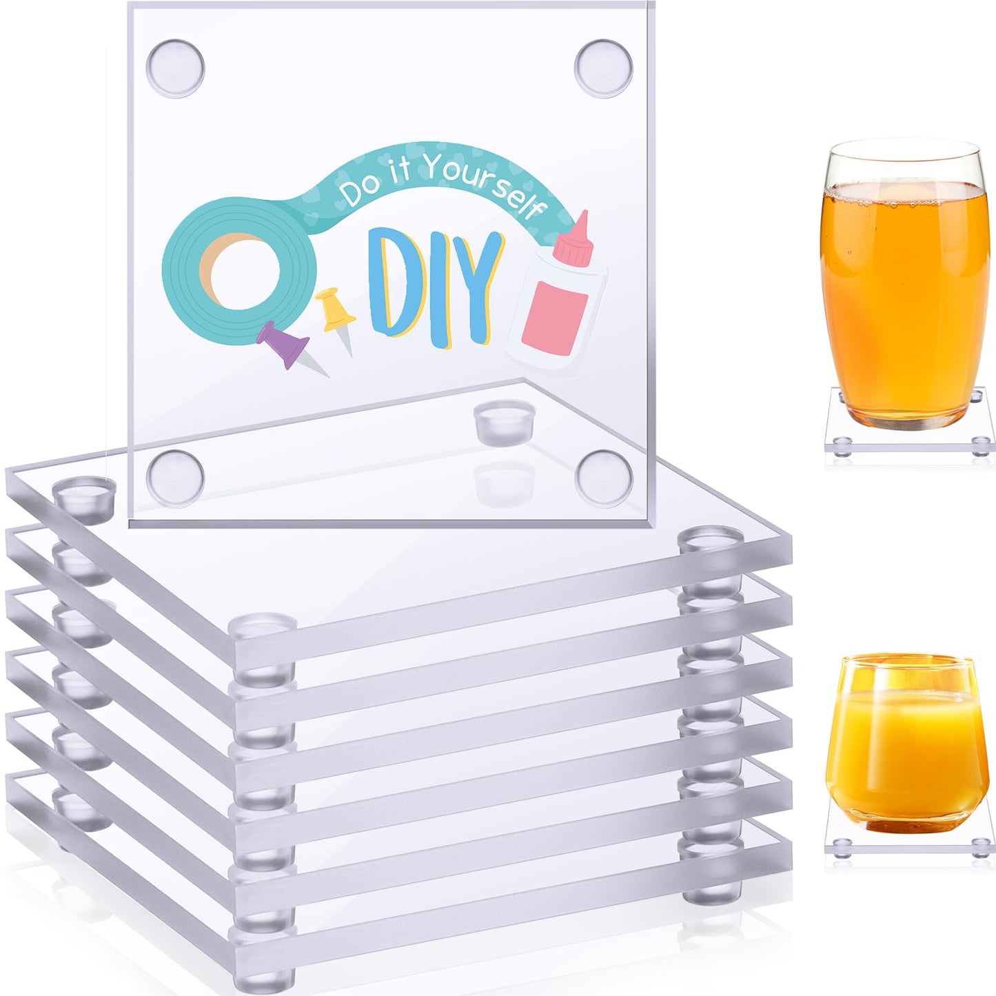 Suttmin Set of 12 Clear DIY Glass Drink Coaster 3.5 Inch Crystal Coasters Decorative Glass Plates for Wedding Dining Table Picture Frame Painting DIY Crafts Home Decoration and Parties(Square)