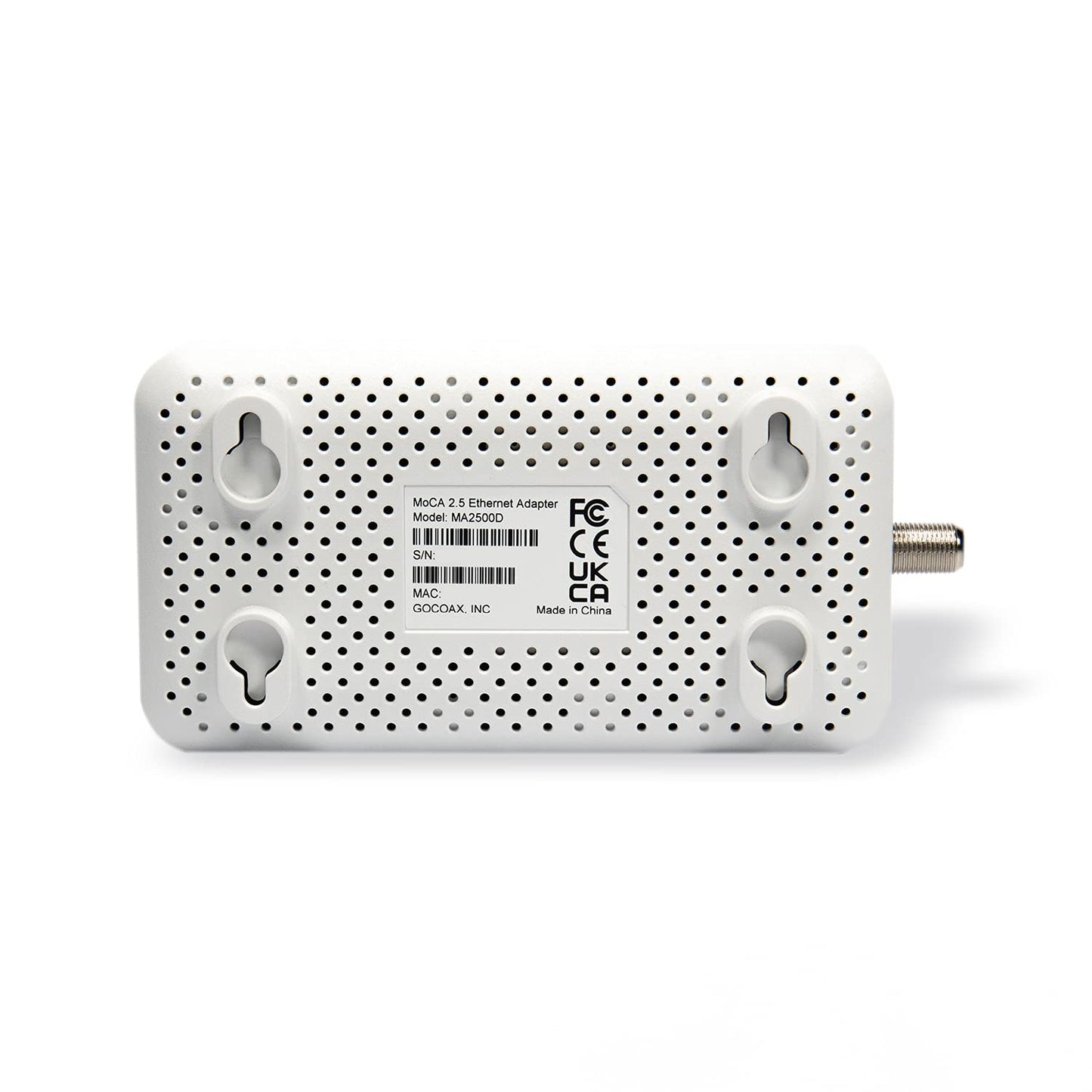 goCoax MoCA 2.5 Adapter with 2.5GbE Ethernet Port. MoCA 2.5. 1x 2.5GbE Port. Provide 2.5Gbps Bandwidth with existing coaxial Cables. White(Single, MA2500D)