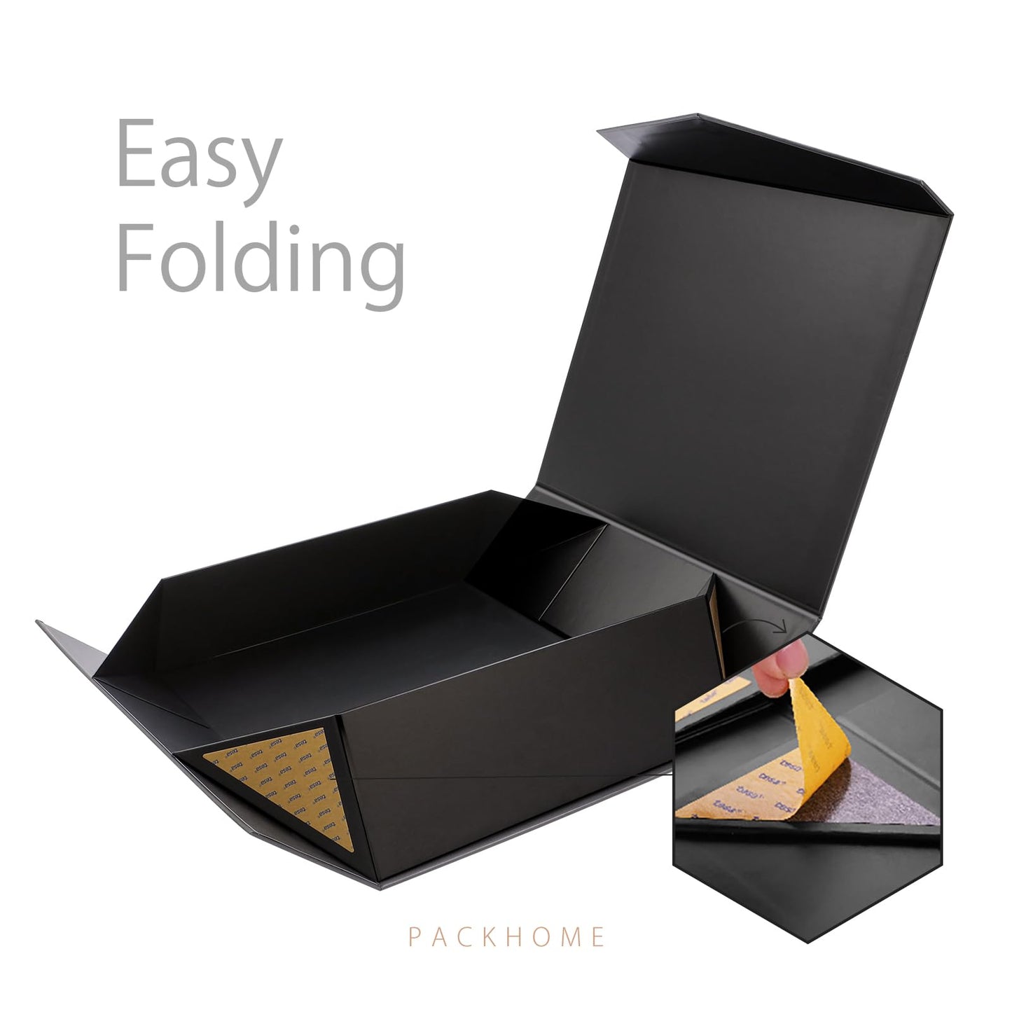 PACKHOME 16.3x14.2x5 Inches, 3 Extra Large Gift Boxes with Lids, Gift Boxes for Clothes and Large Gifts (Matte Black with Grain Texture)