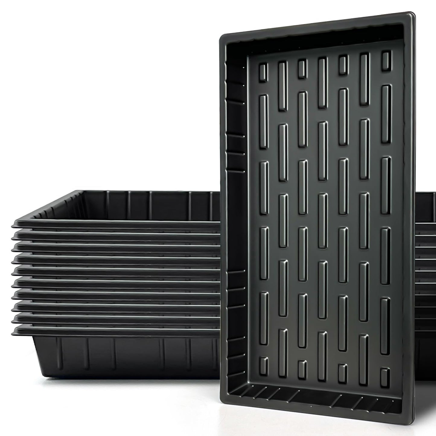 RooTrimmer 1020 Nursery Trays, Heavy Duty Seed Starter Tray Super Sturdy Seedling Tray for 72/128 Cell Plug Trays Germination Transplantation (21"×11", 10-Pack,1.6" Deep, TD538)