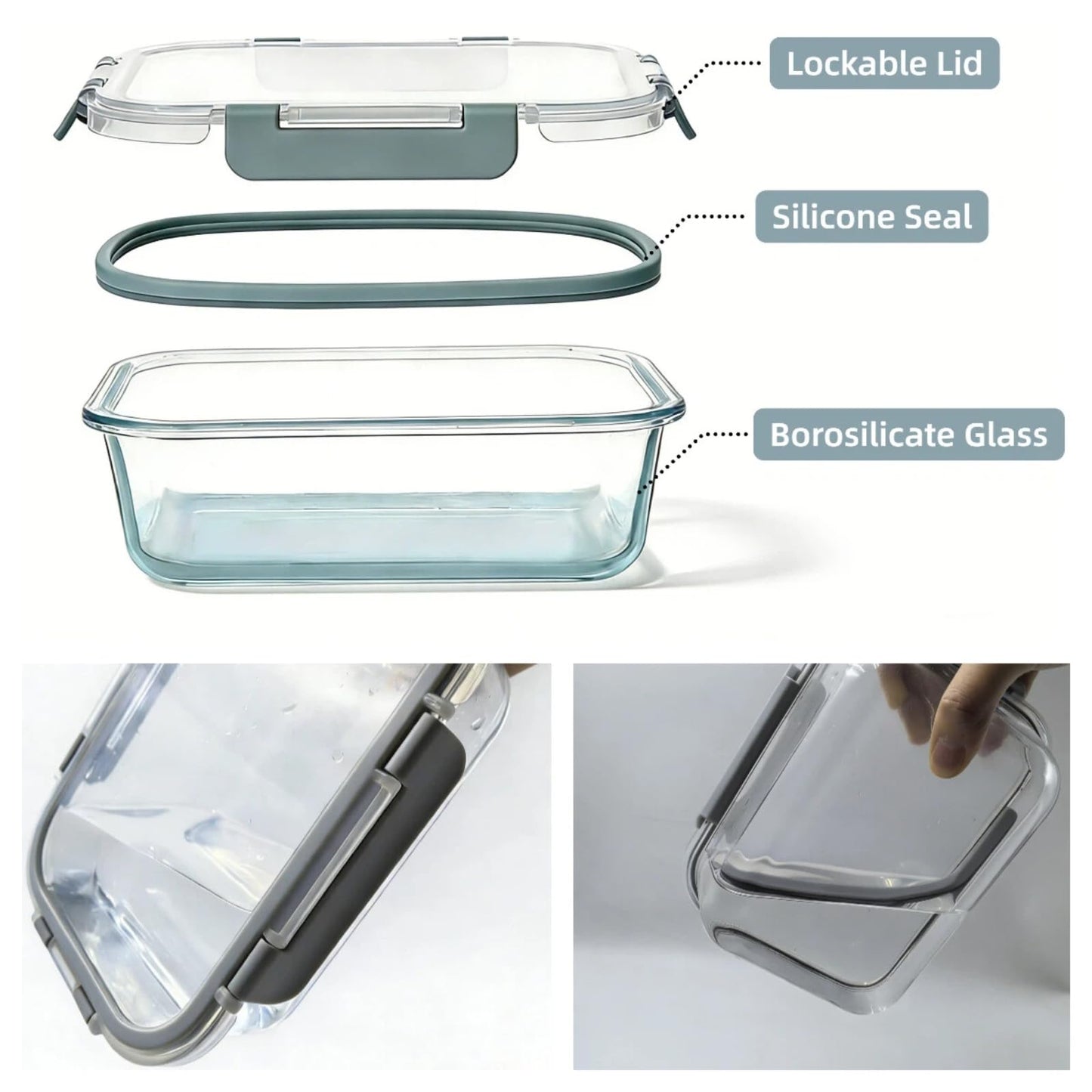 Botion 5 Pack 36 OZ Glass Container Food storage set with Lids,Leak-proof and BPA Free lunch box, meal prep containers with oven, microwave and dishwasher friendly