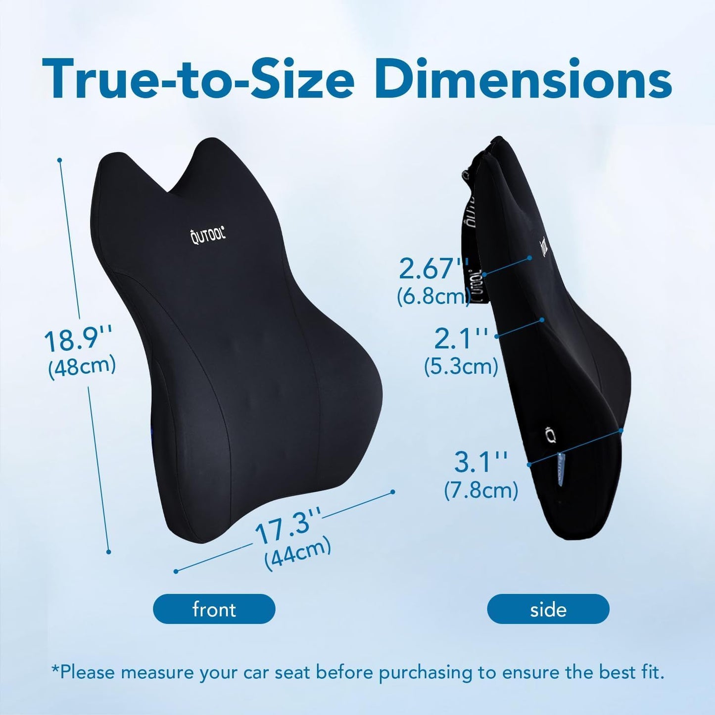 QUTOOL Lumbar Support Pillow for Car & Truck, Memory Foam Back Cushion for Driving Seat, Long-Time Driving Comfort, Washable Cover, Lower Back Support Fits Most Vehicles (Black)