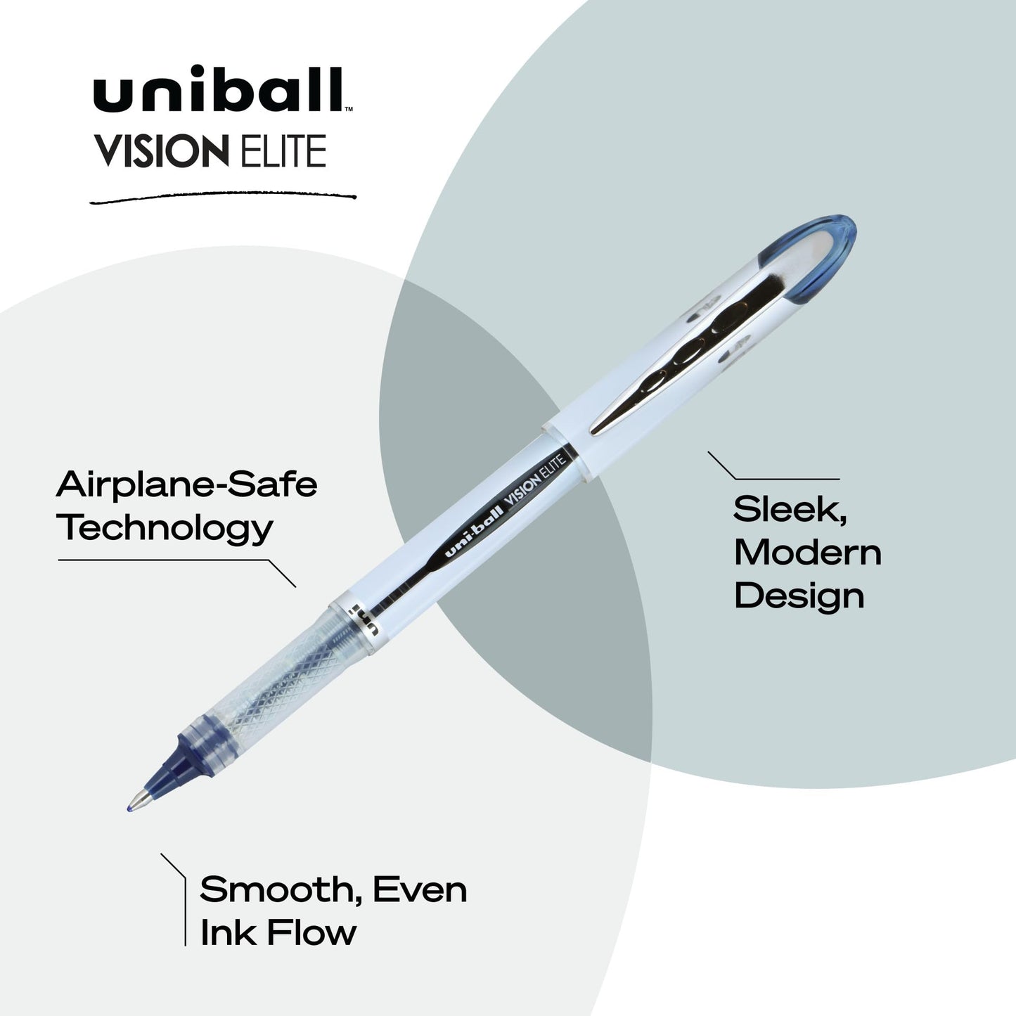 uni-ball VISION ELITE Rollerball, Stick Roller Ball Pen Bold-0.8mm, 12 Pack, Blue/Black Ink (61232)