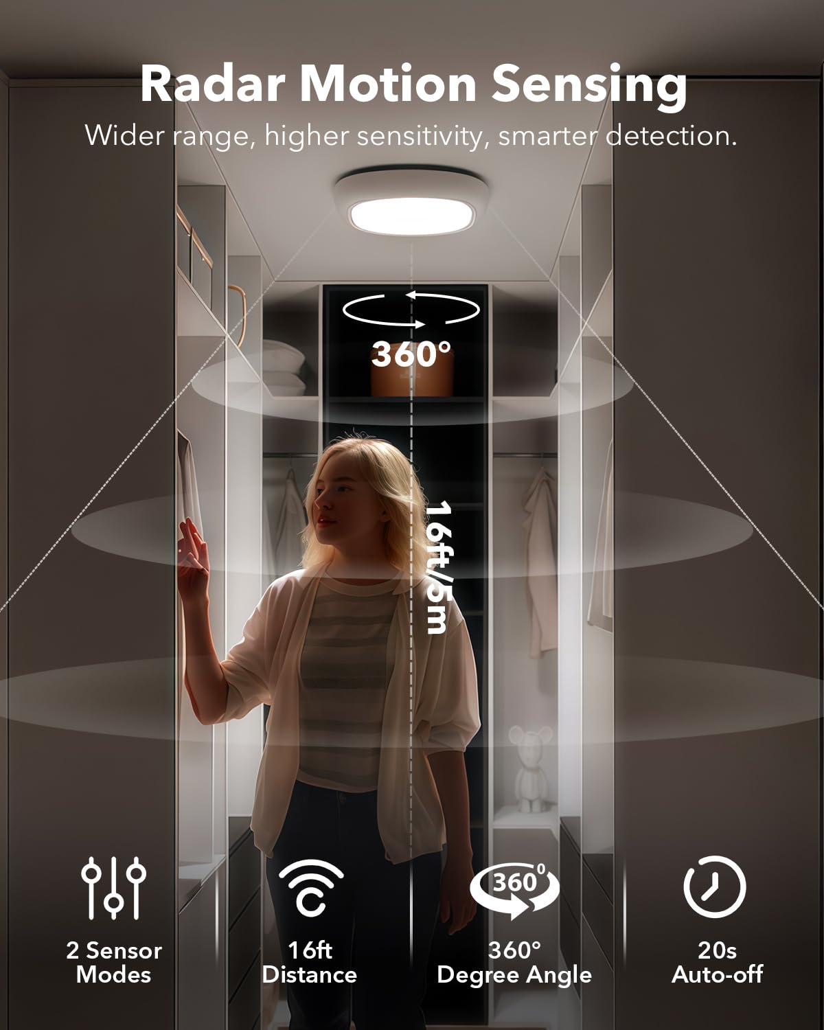 Rechargeable IP54 Waterproof Shower Light Indoor, 12000mAh Motion Sensor Wireless RGB Ceiling Light with Remote No Wiring, Battery Operated Closet Lights Cordless LED Overhead Lighting for Bathroom