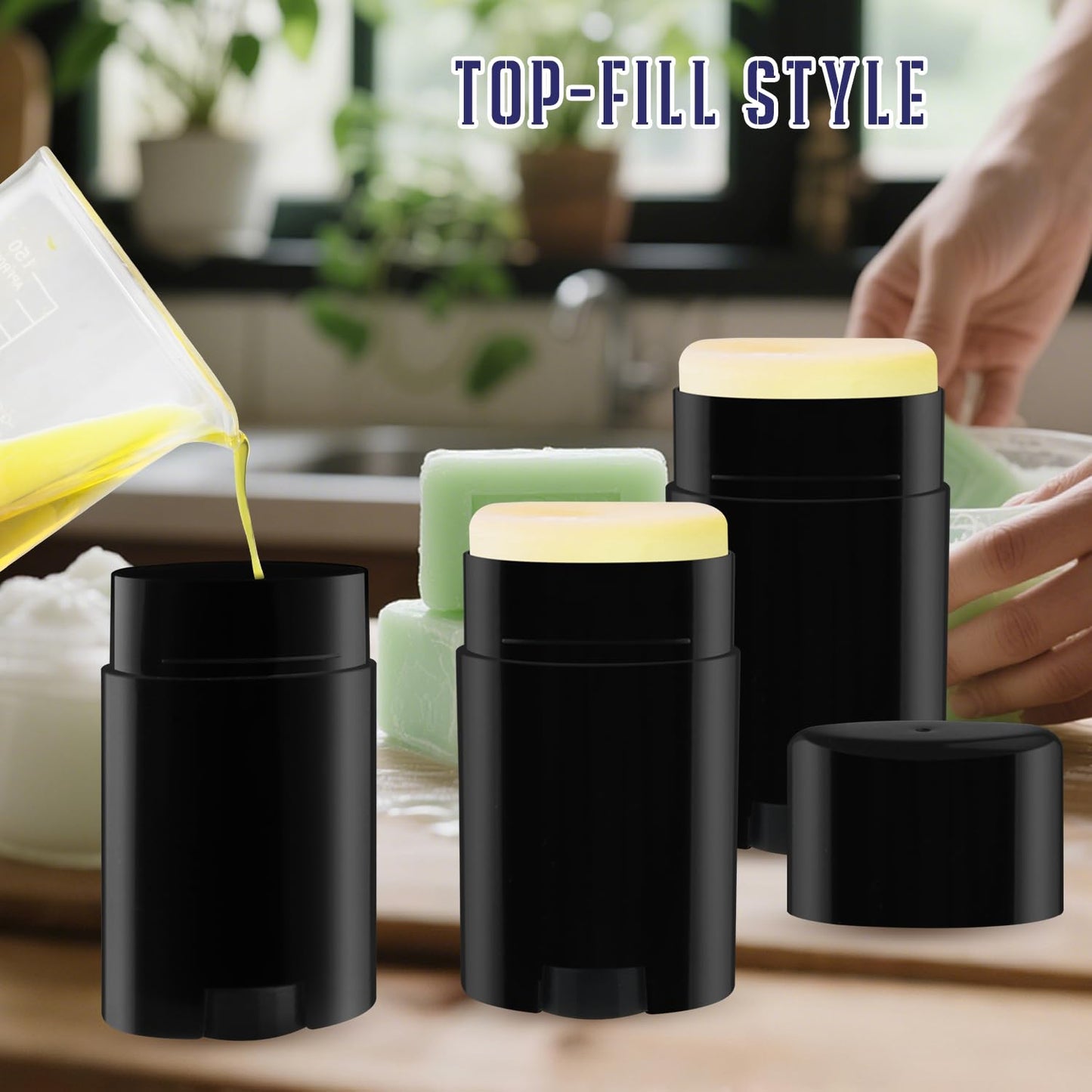 BOSMIOW 20-Pack 50G/1.7oz Black Oval Plastic Deodorant Containers,Refillable Twist-Up Tubes,Wide-Mouth Solid Perfume Holder for DIY Balm,Lotion Bar,Crayon