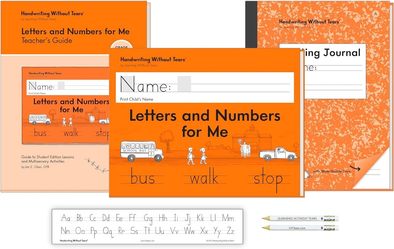 Handwriting Without Tears, Kindergarten Printing Bundle, Age 5+, K+, Student Workbook, Writing Journal & Teacher's Guide, School & Home, Language Arts, Tutoring, Tiny Pencils, Desk Strip