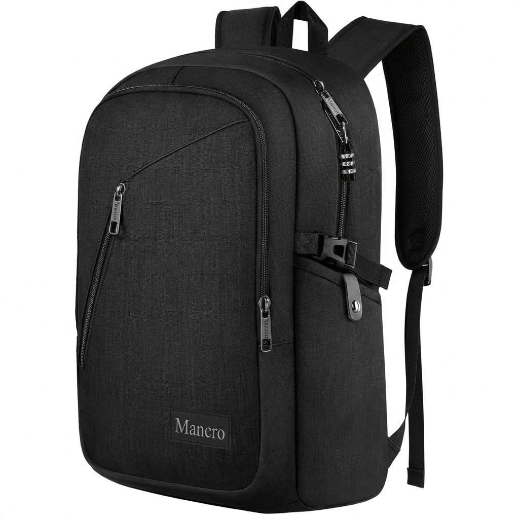 Mancro Laptop Backpack for Travel 17.3 in Anti-Theft Business Backpack Large Travel Computer Bag Daypack Work College Bookbag for Men Women, Black