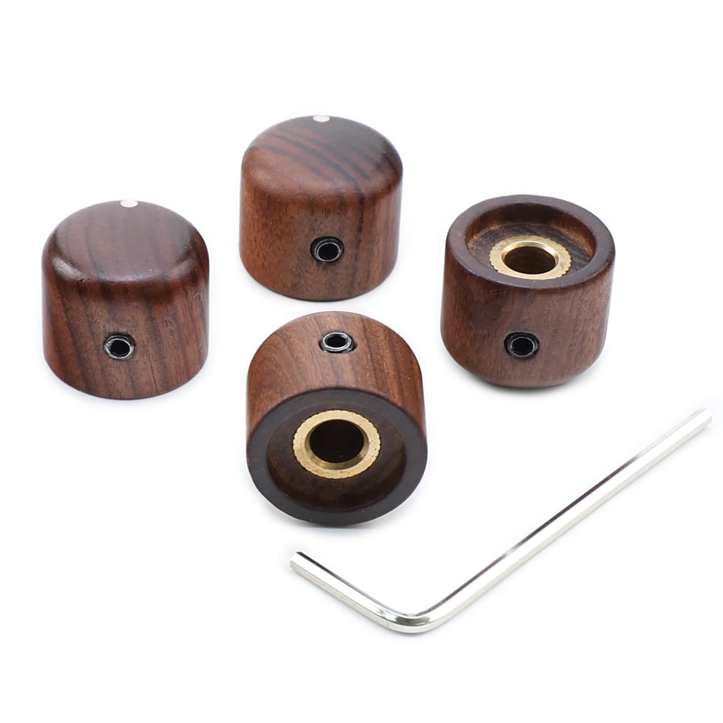 OVSAL 4PCS Rose Wood Guitar Volume Tone Knobs with 6mm（15/64"） Brass Hole Electric Bass Guitar Control Knobs for Strat Telecaster Jazz Les Paul Replacement Parts